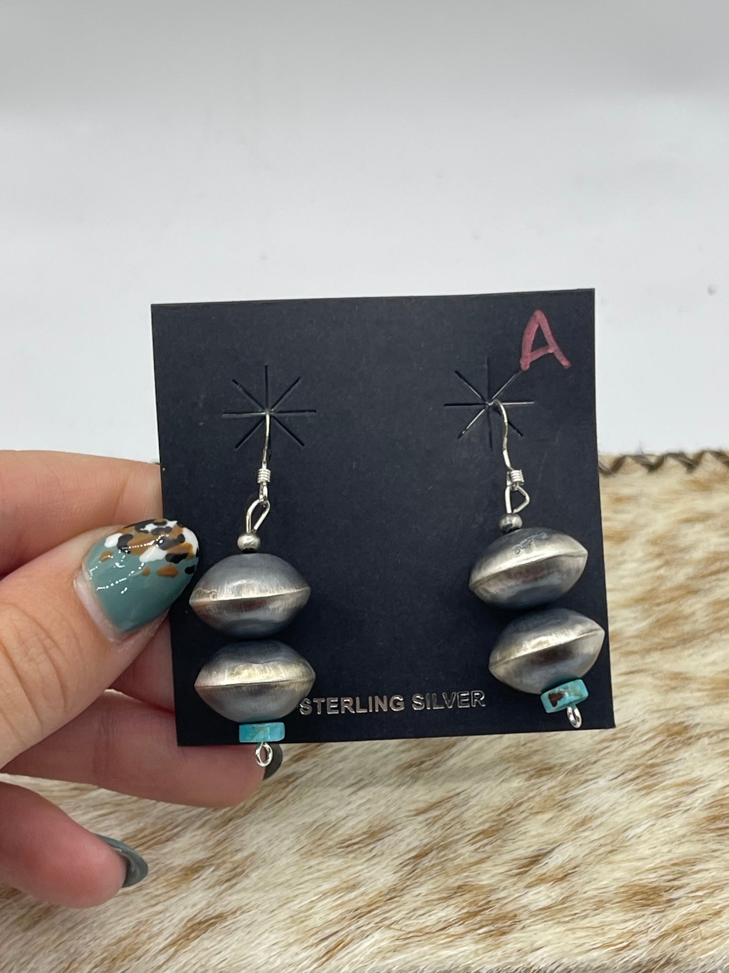 Handmade Navajo Pearl Turquoise Dangle Earrings by Tysha Aparicio, Navajo