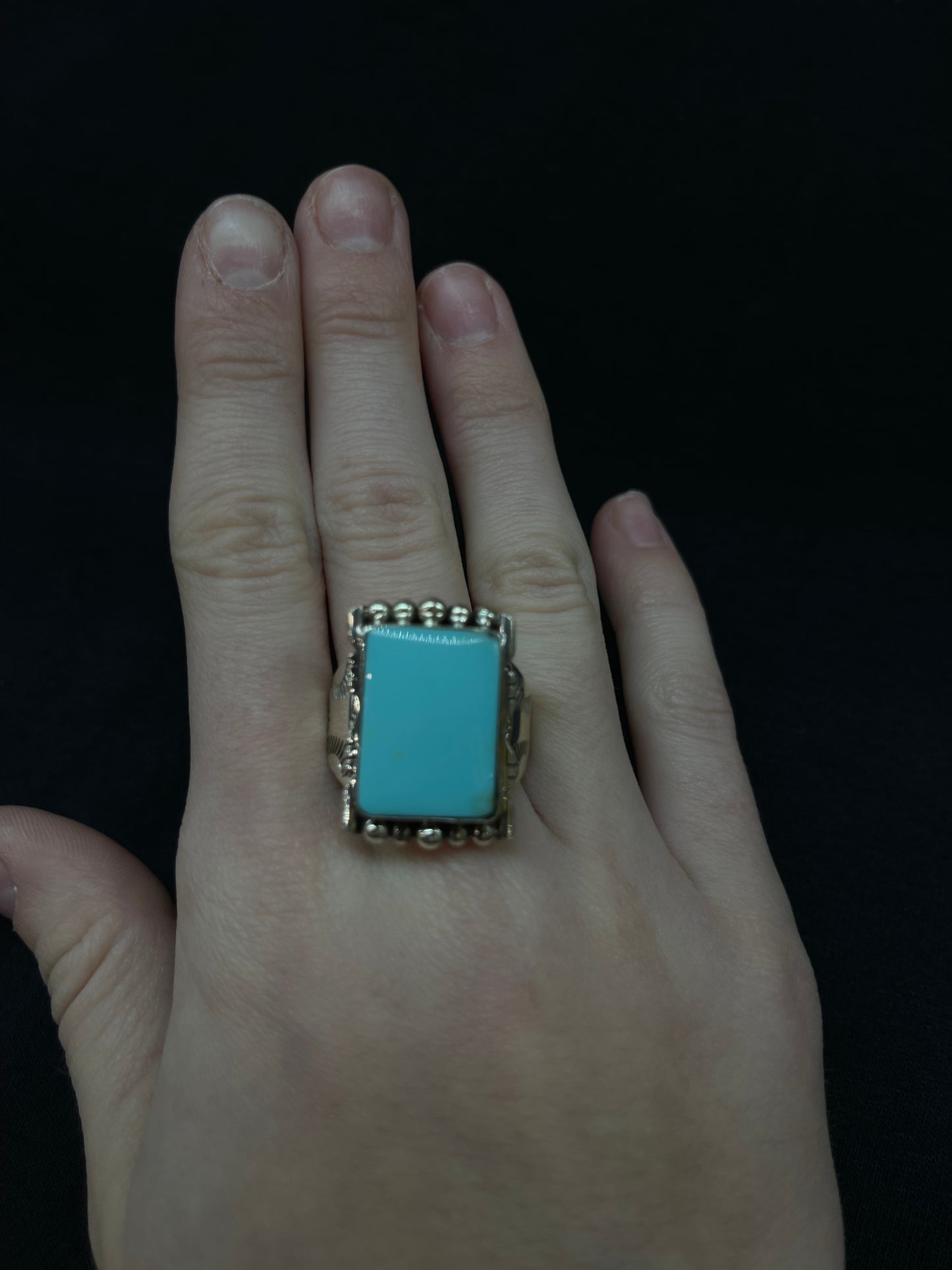 10.0 Kingman Turquoise Rectangle Ring by Phyllis A. Smith, Navajo