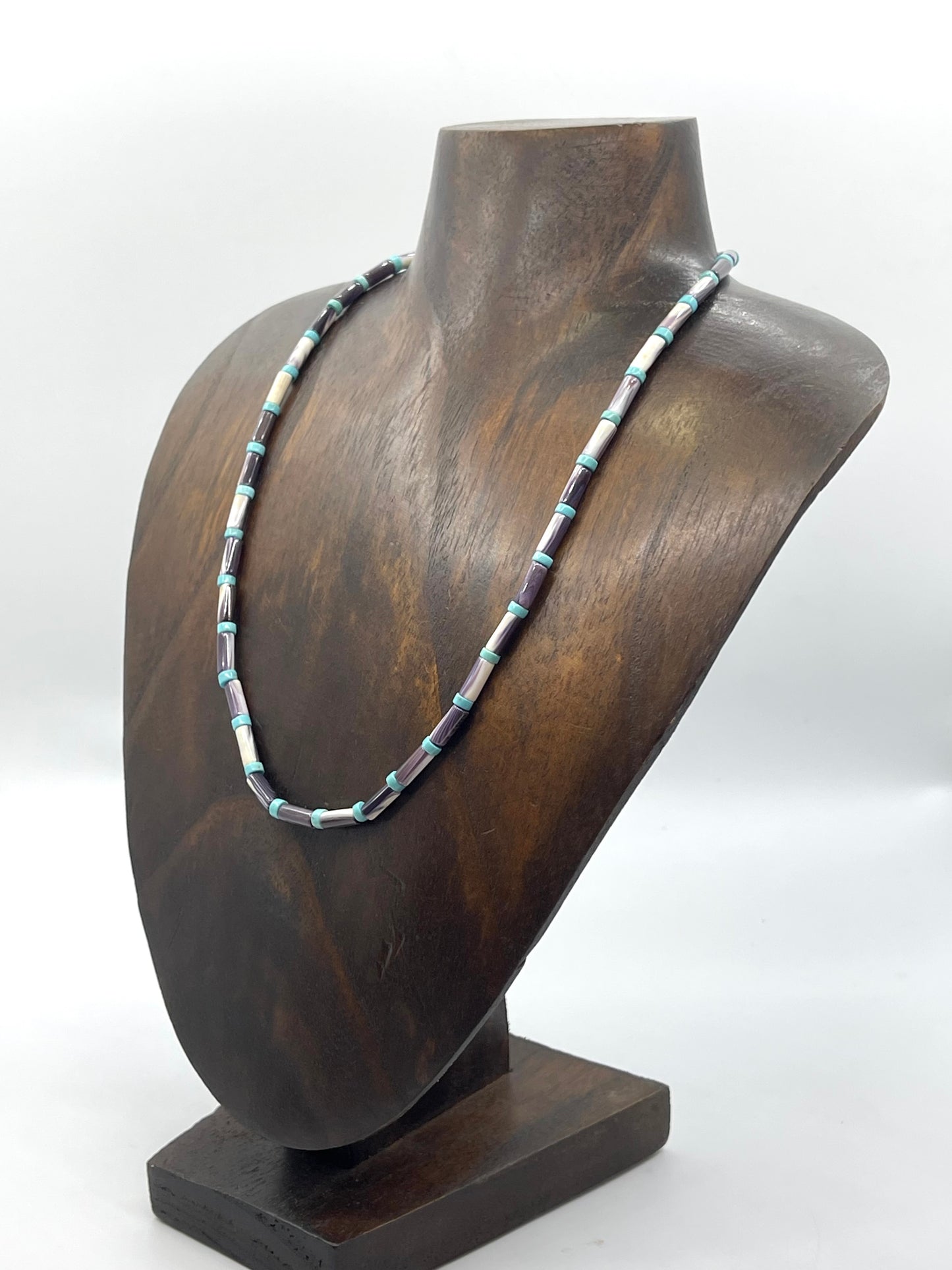 18" Wampum Shell with Turquoise Heishi Beads Necklace