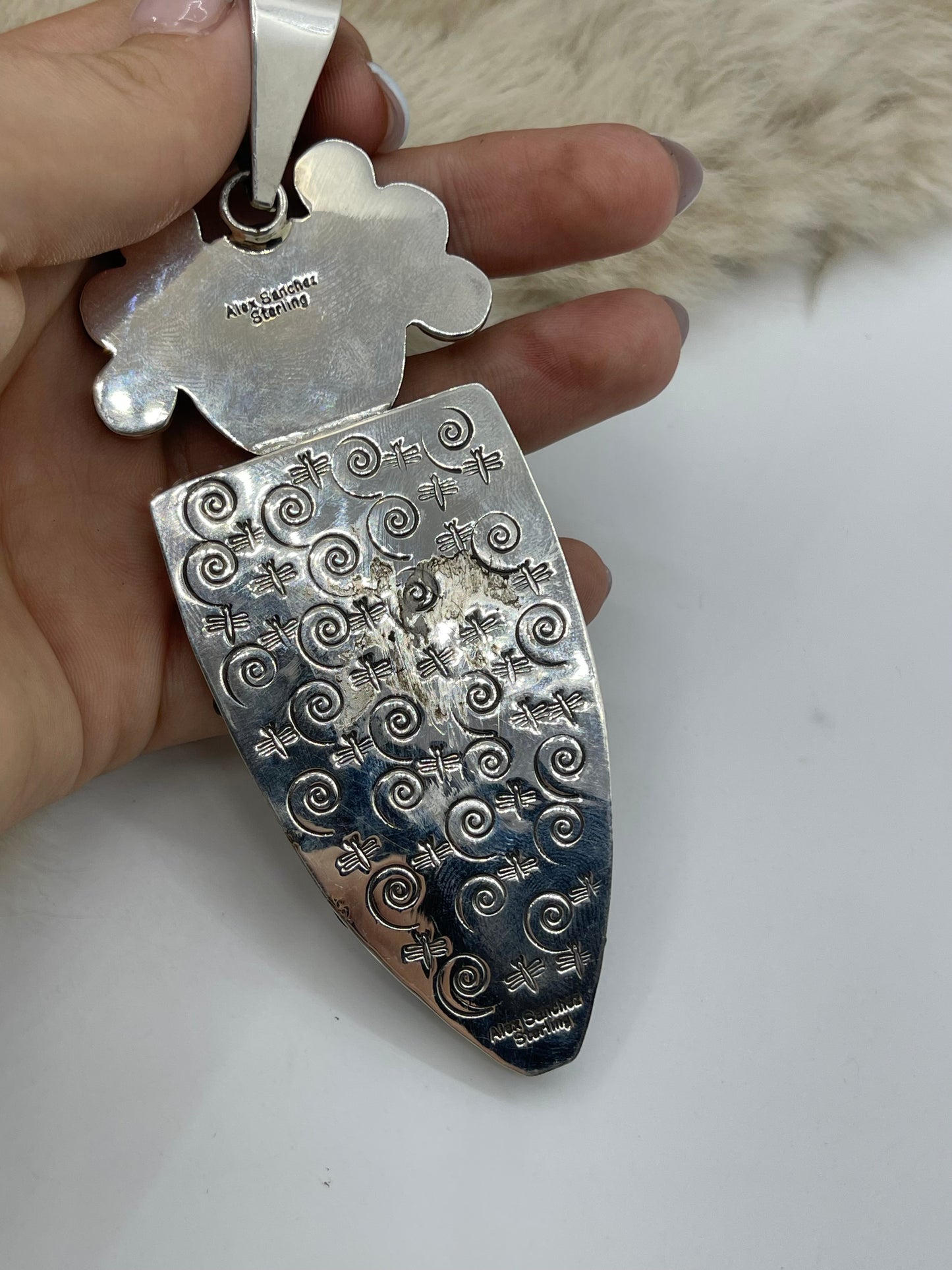 Maiden Face Petroglyph Pendant with Kingman Turquoise by Alex Sanchez, Navajo