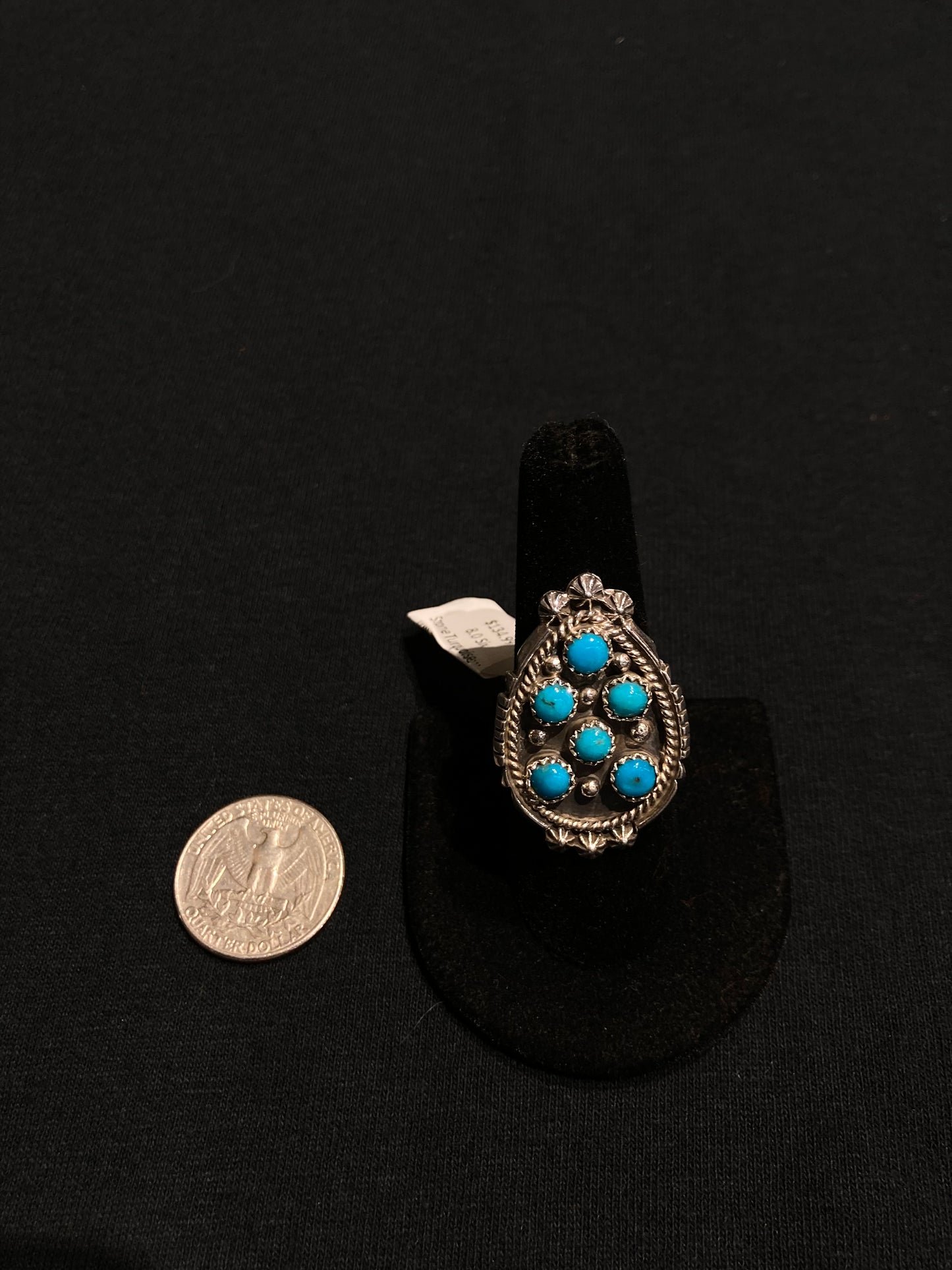 9.5 6 Stone Turquoise Teardrop Ring by Kenny Lonjose, Navajo