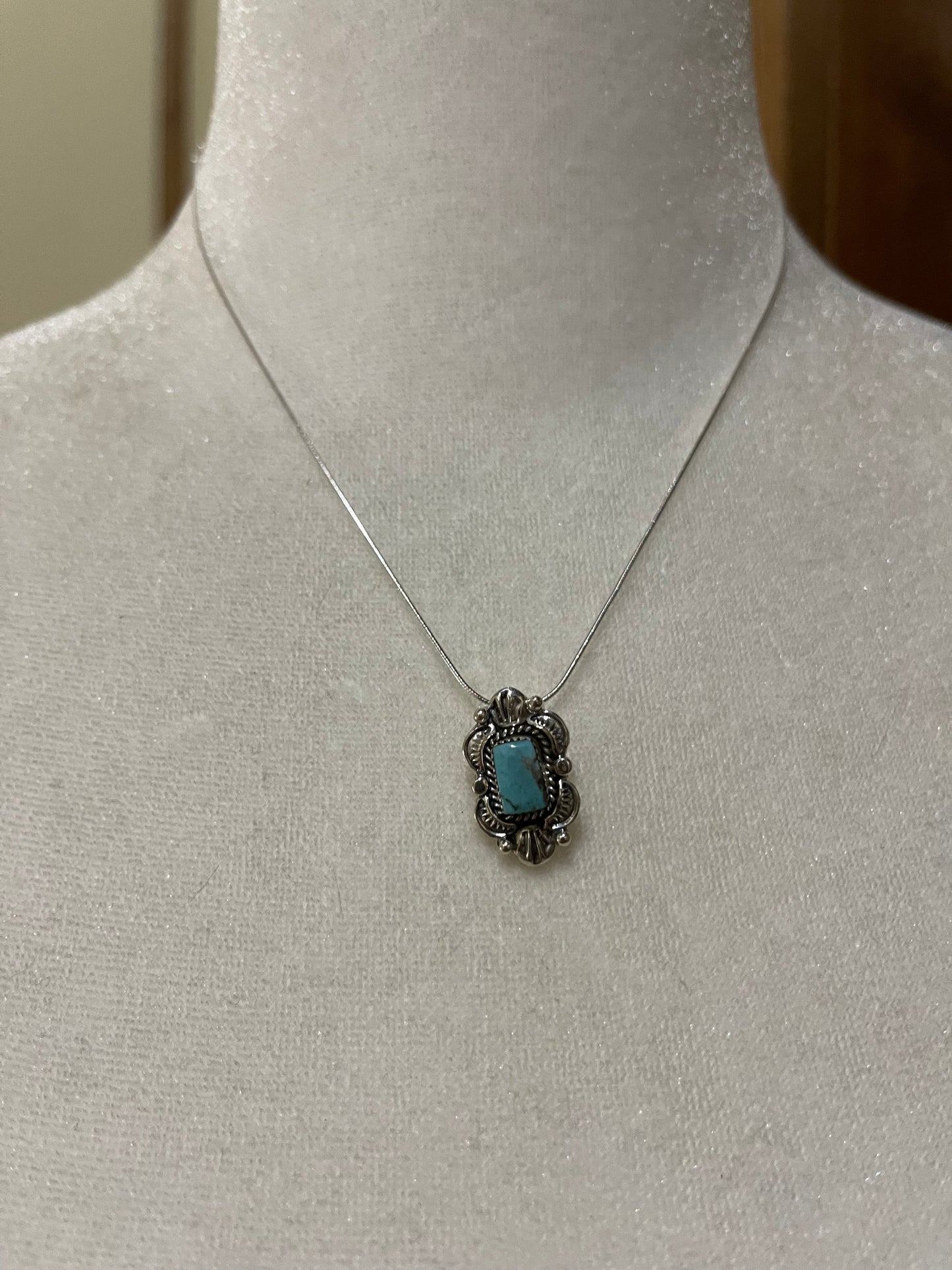16" Kingman Turquoise Square Necklace by Sadie Jim, Navajo