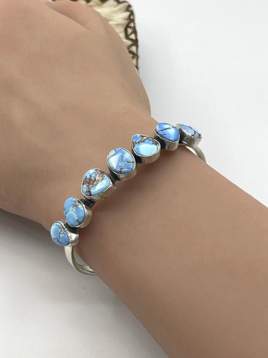 5.75"-7"  7 Stone Golden Hills Turquoise Cuff by Tom Lewis, Navajo
