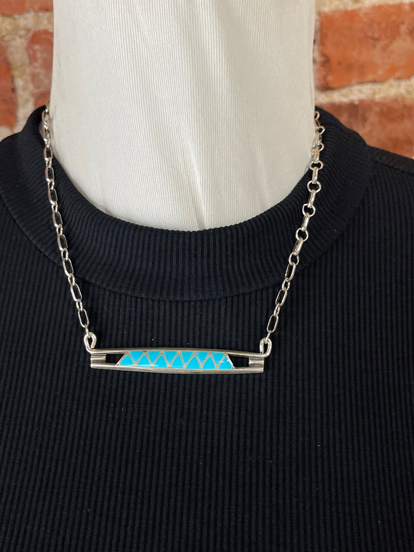 16" Zuni Inlay Bar Necklace by Leonard Koinoa, Zuni