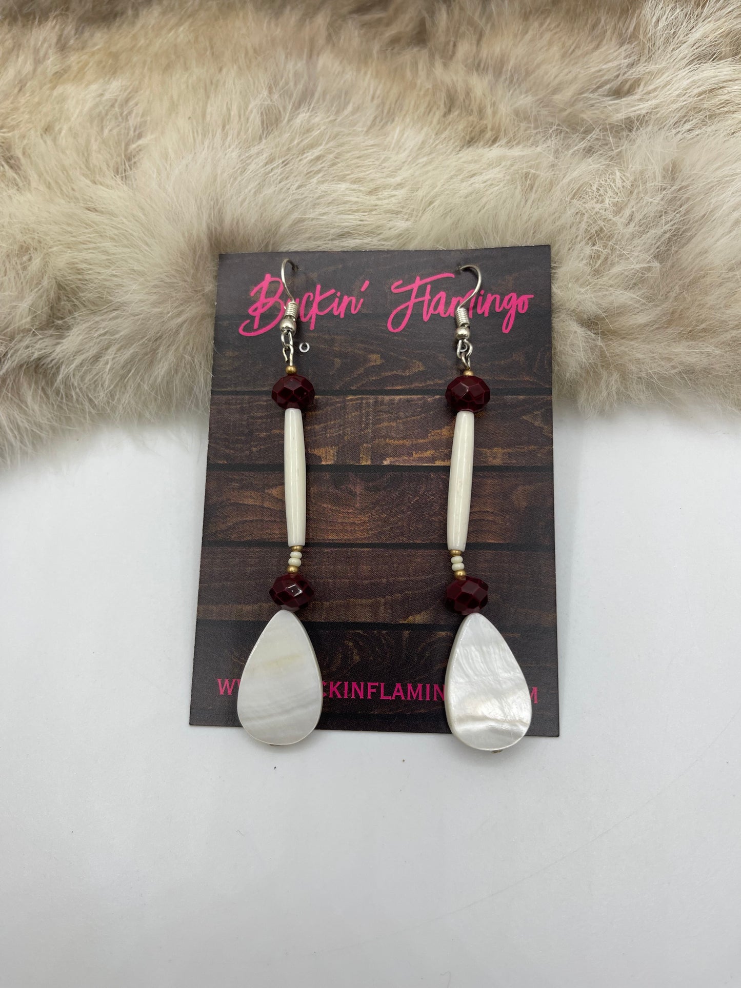 Red Glass & Bone Beads Earrings by Ren McCulley, Creek & Seminole