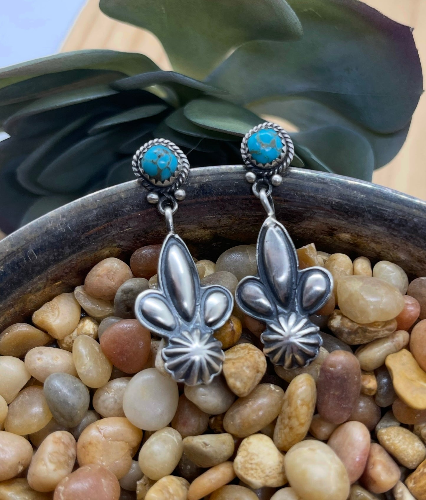 Turquoise Post Dangle Earrings by Judy Largo, Navajo