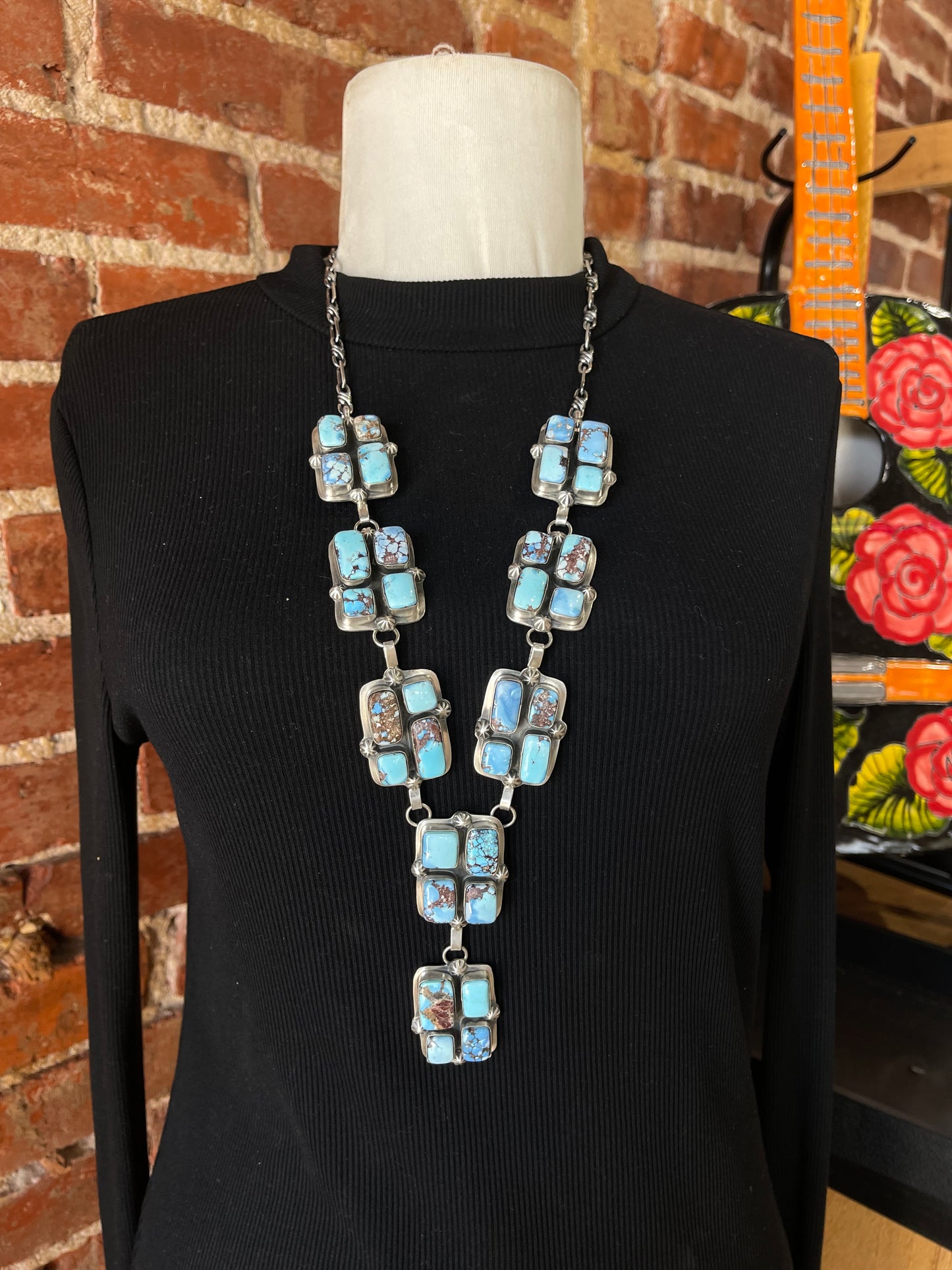 28"+3 1/2" Golden Hills Turquoise Lariat Necklace by Gabby Jurado, Mexican