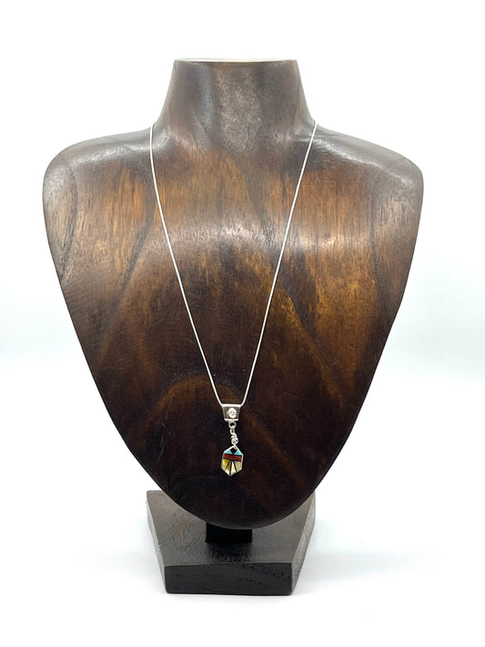 18" Necklace Small Inlay Pendant by Ola Eriacho, Zuni 3mm Bail