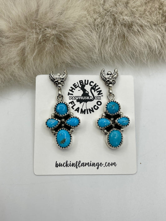 4 Stone Turquoise Dangle Earrings by Barnita Begay, Navajo
