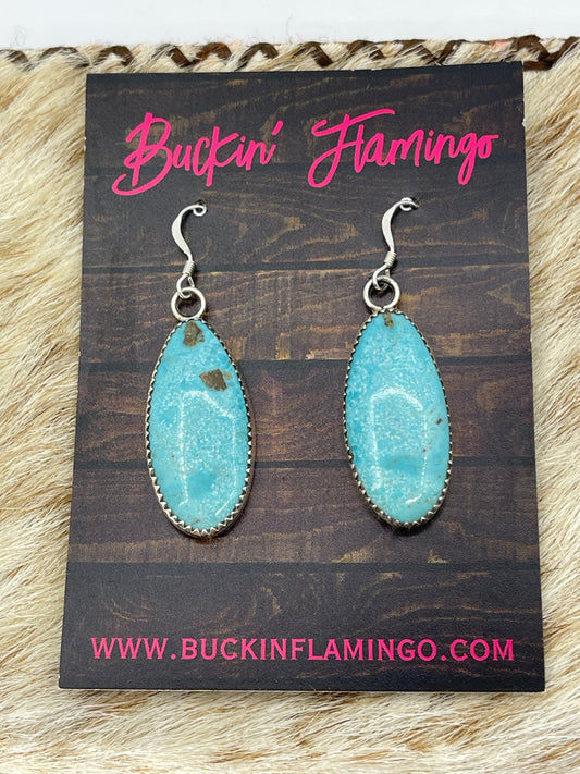 Turquoise Oval Dangle Earrings by Hiram Largo, Navajo