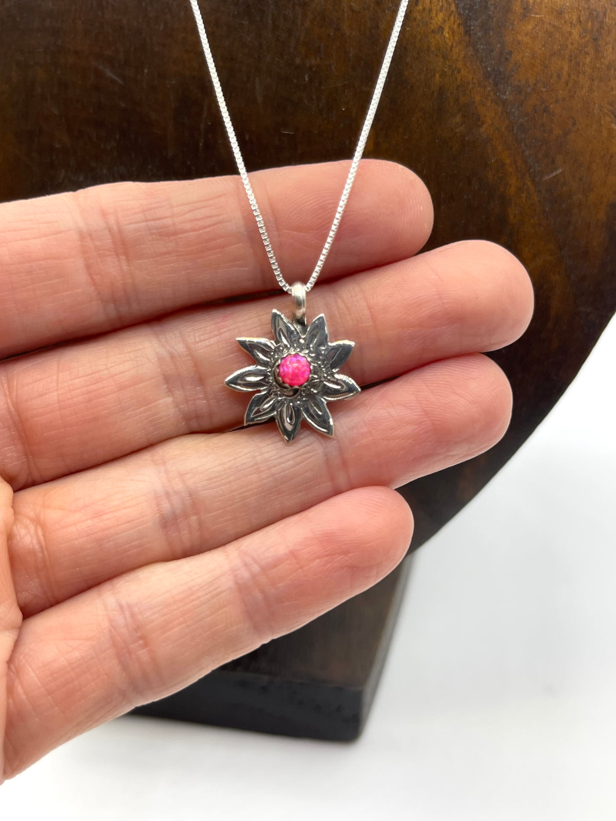 18" Hot Pink Opal Flower Pendant by Sonyei Coho, Navajo