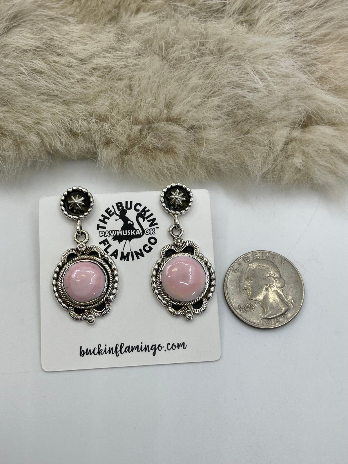 Pink Conch Shell Dangle Earrings by Sheena Jack, Navajo