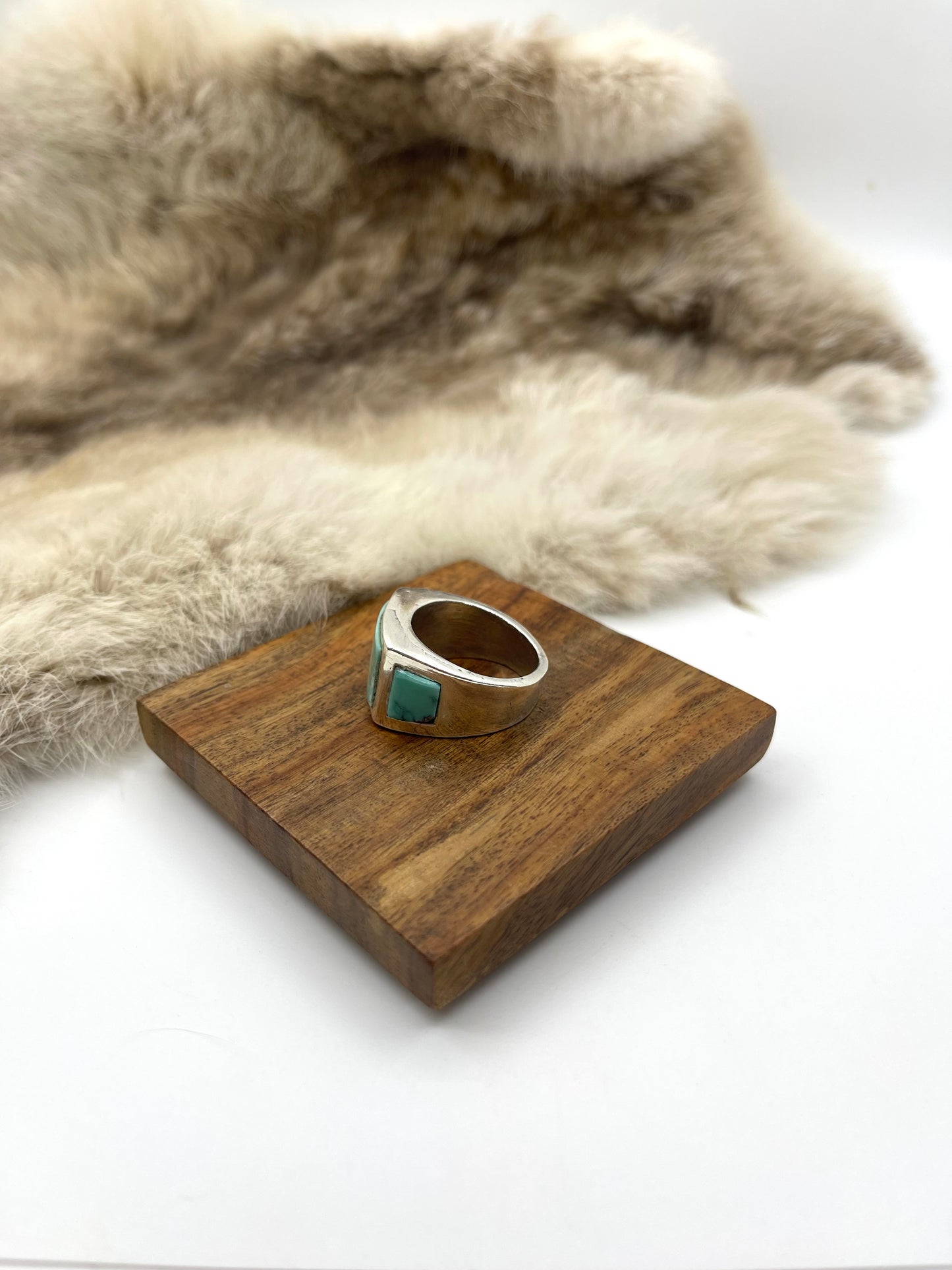 10.5 Turquoise Heavy Silver Ring by Bevis Tsadaisi, Zuni