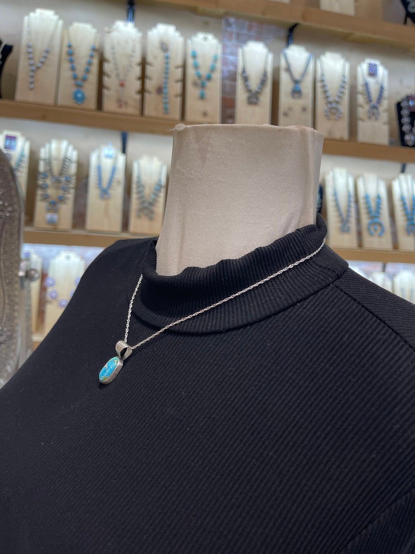 18” Chain Sonoran Gold Turquoise Oval Pendant 6mm Bail by Adalarae Yazzie, Navajo