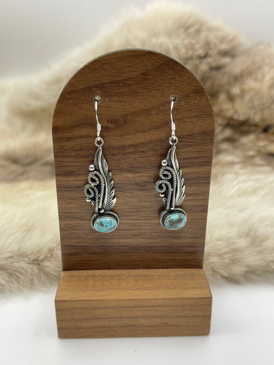 Feather & Spiral Dangle with Turquoise by Genevieve Francisco, Navajo