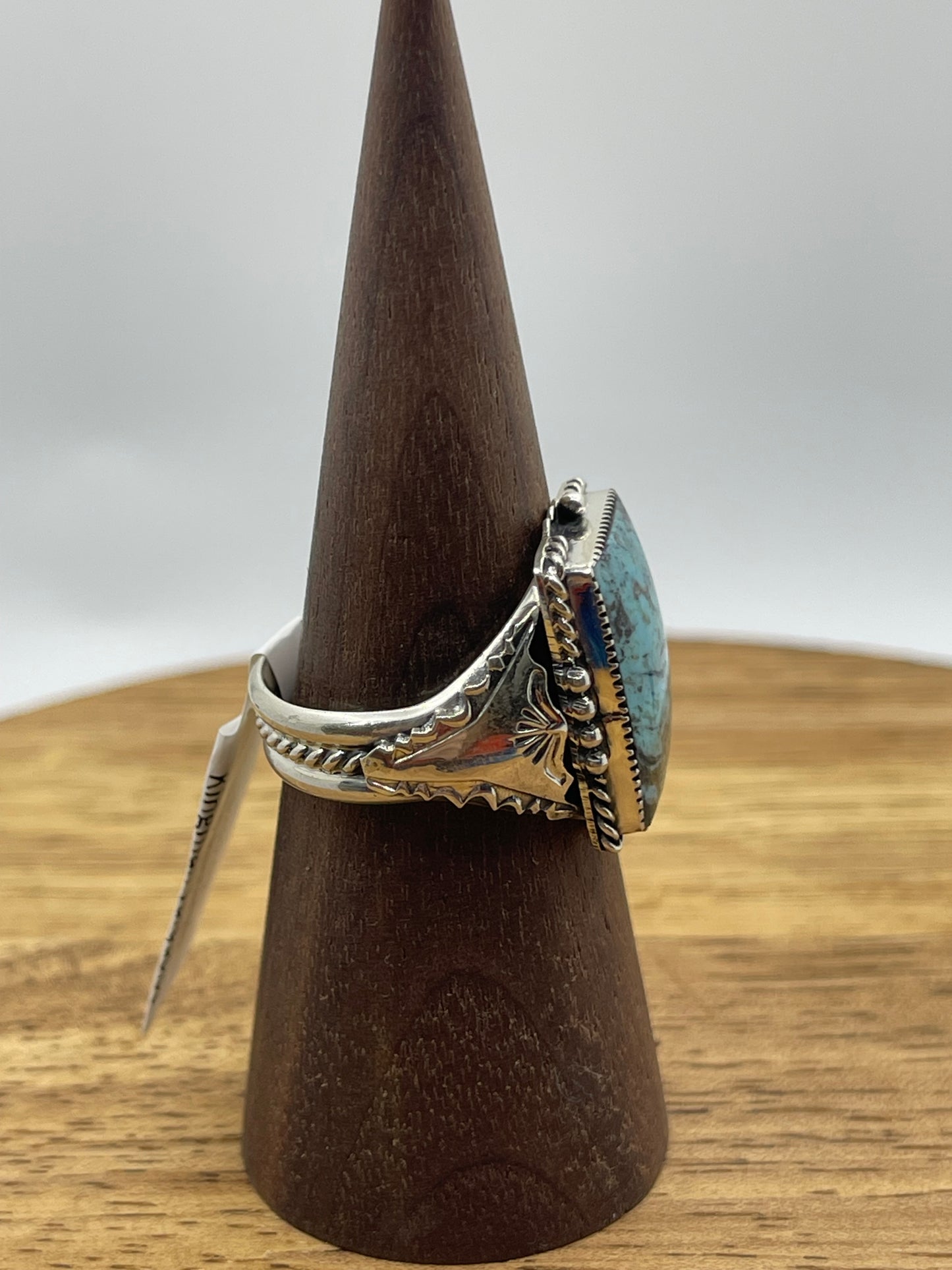 10.0 Rectangle Kingman Turquoise Ring by Gregg Yazzie, Navajo