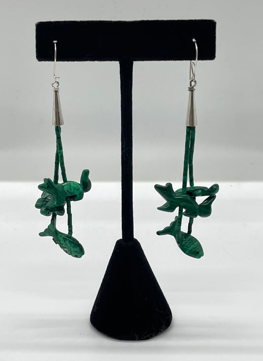 Green Malachite Animal Teardrop Dangle Earrings