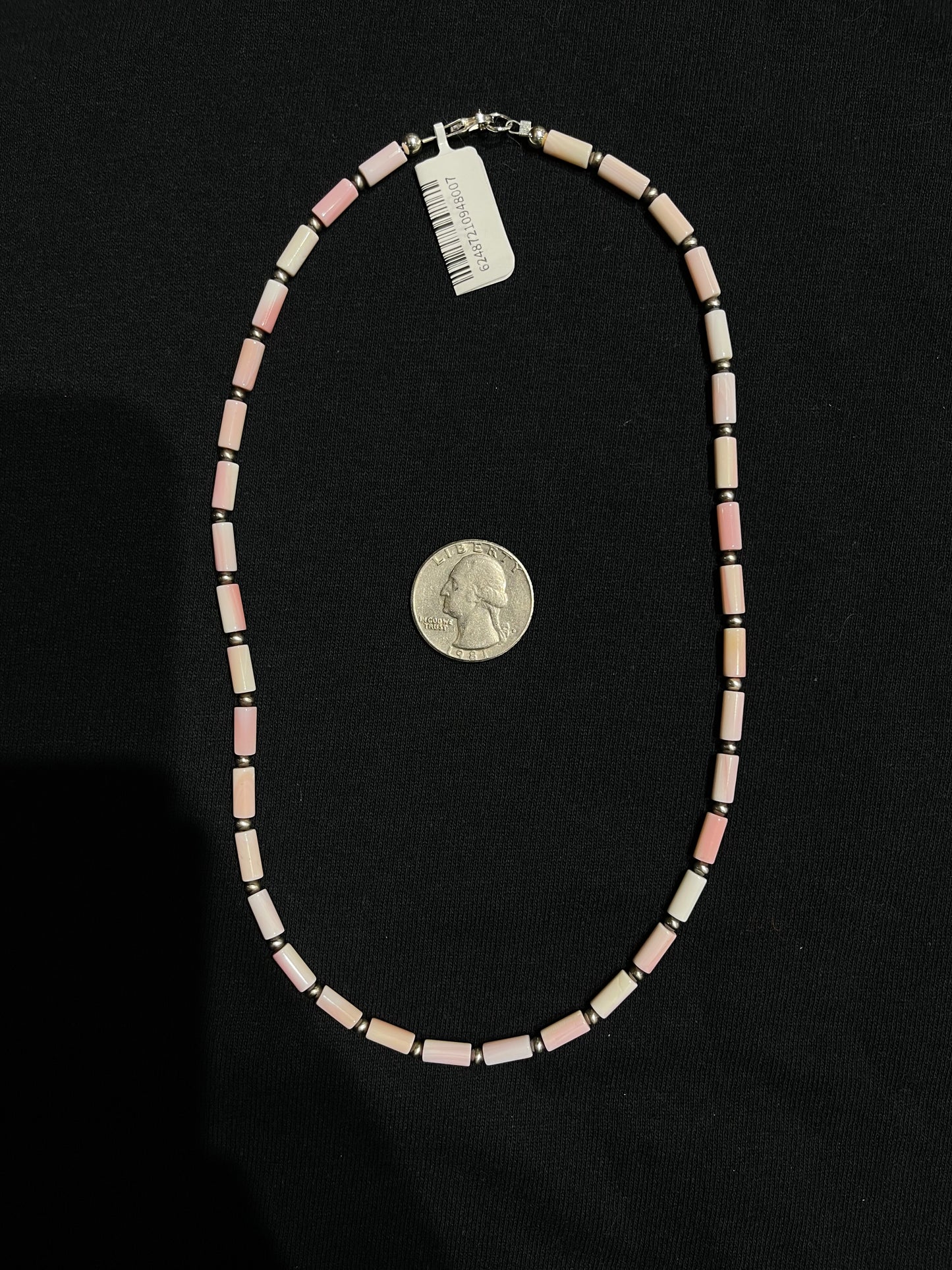 18" and 3mm Navajo Pearls and Pink Conch Shell Necklace