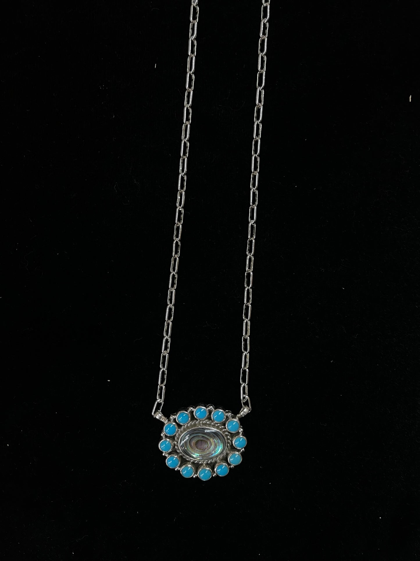 17" Abalone Shell and Sleeping Beauty Turquoise Cluster Necklace