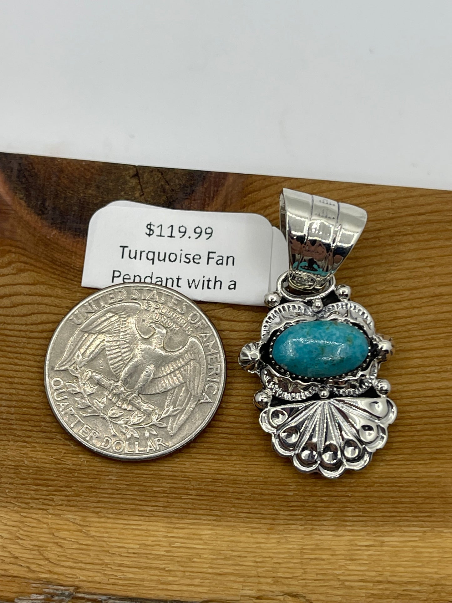 Turquoise Fan Pendant with a 9mm Bale by Phyllis A. Smith, Navajo