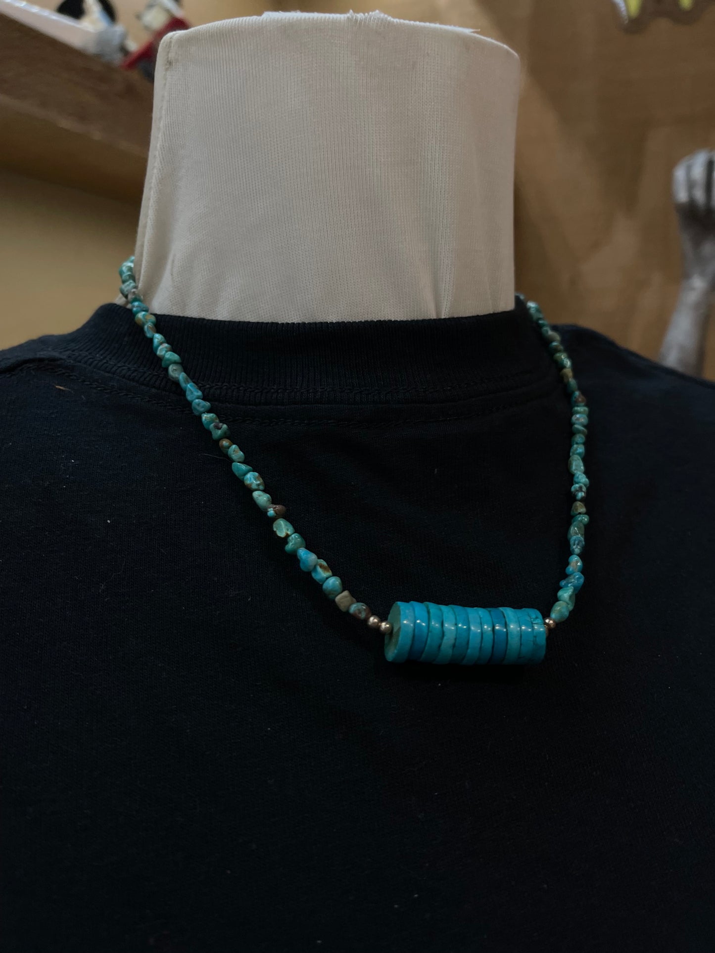 18" Turquoise Heishi Beads and Natural Turquoise Chunk Necklace