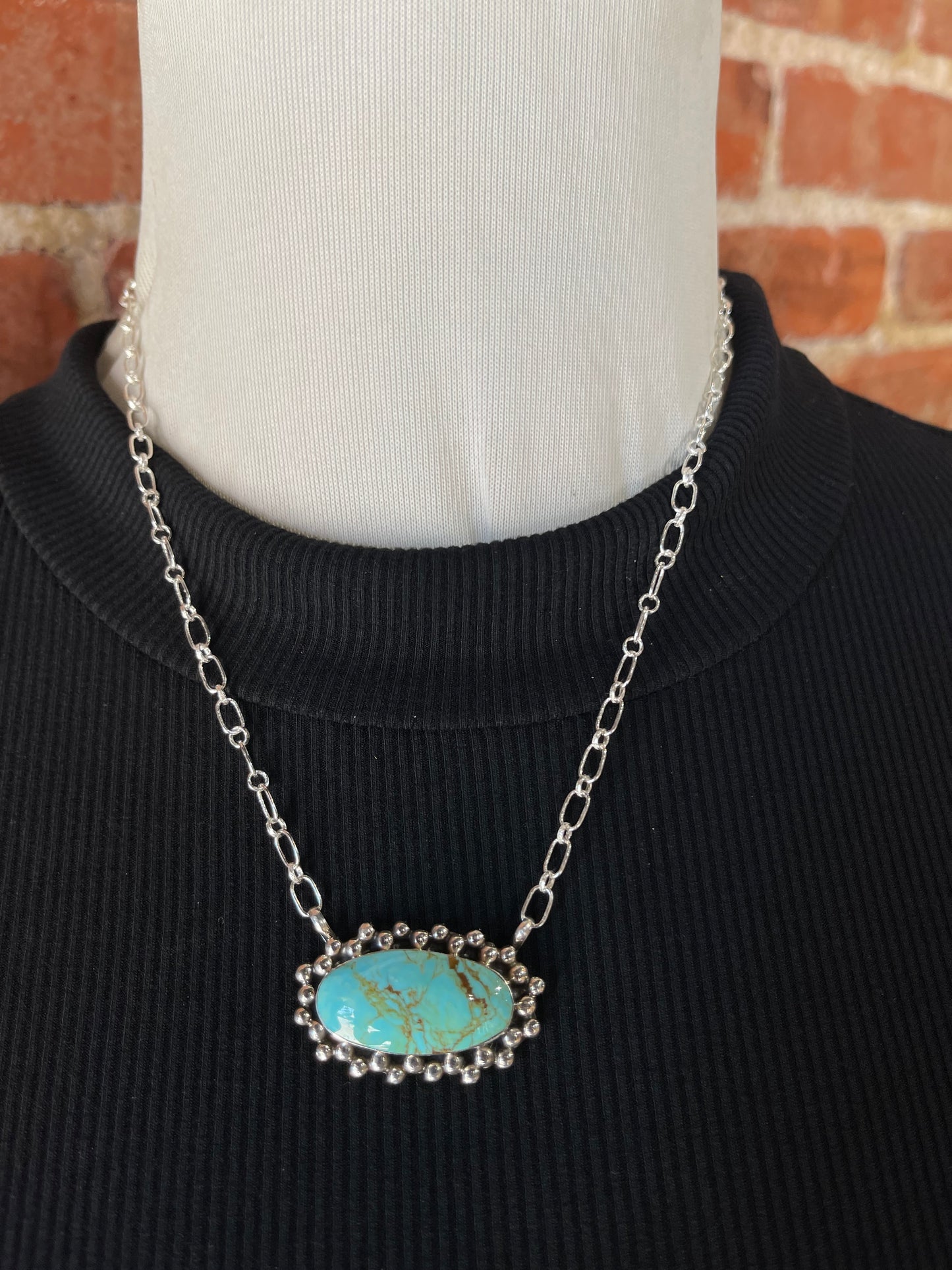 18" Kingman Turquoise Oval Necklace by Gregg Yazzie, Navajo