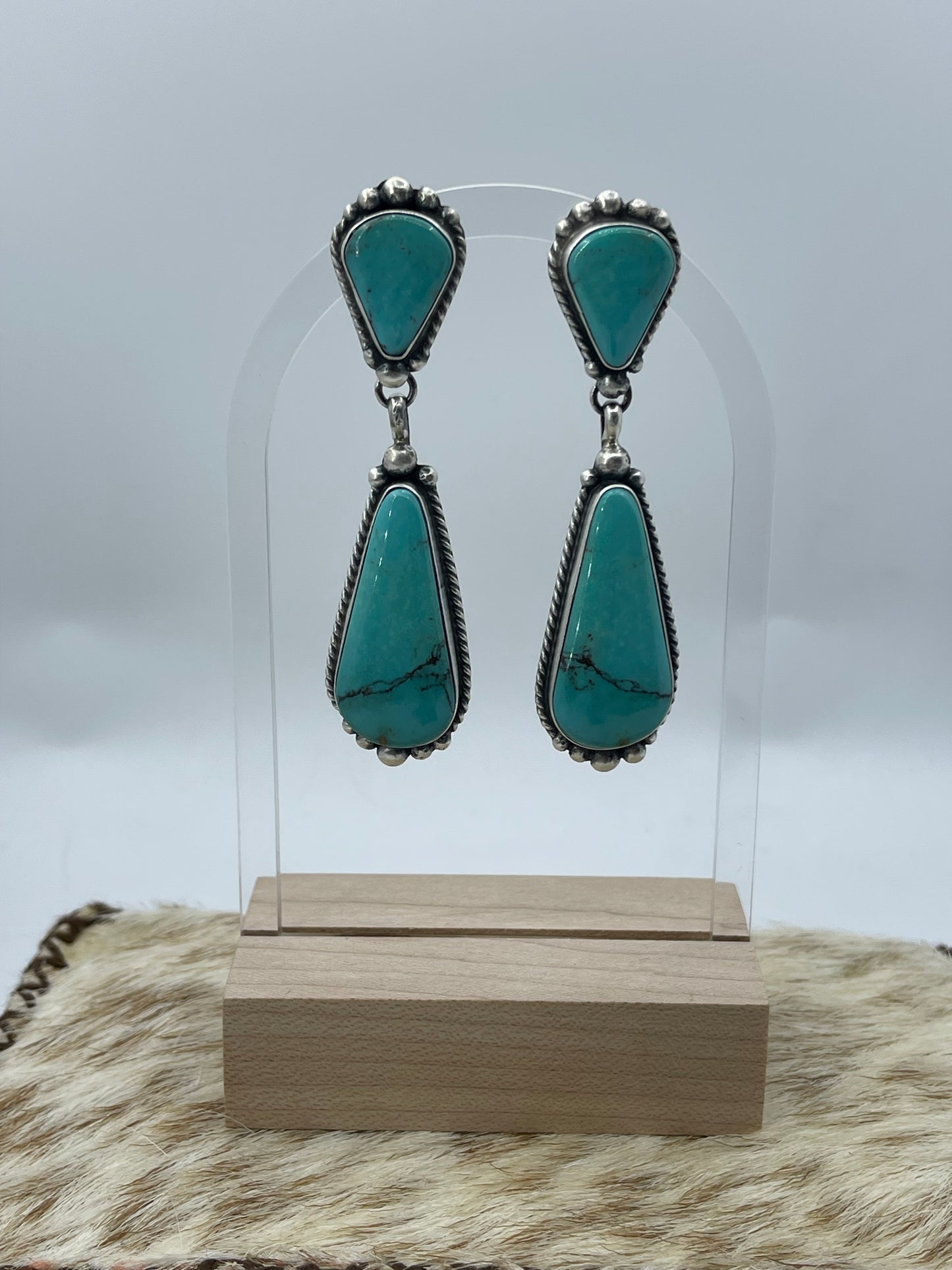 Kingman Turquoise 2 Stone Dangles by Elouise Kee, Navajo