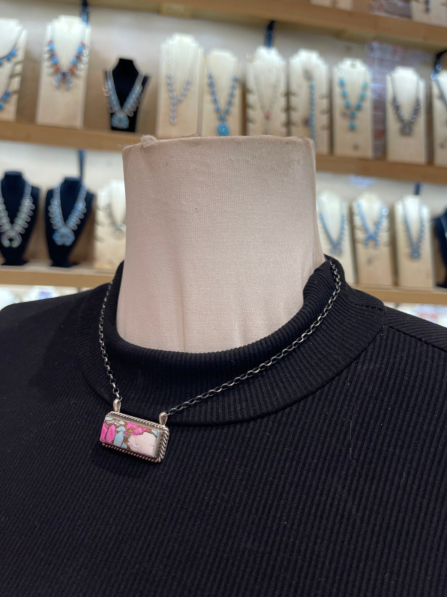 16" Cotton Candy 1” Bar Necklace by Irene Kee, Navajo