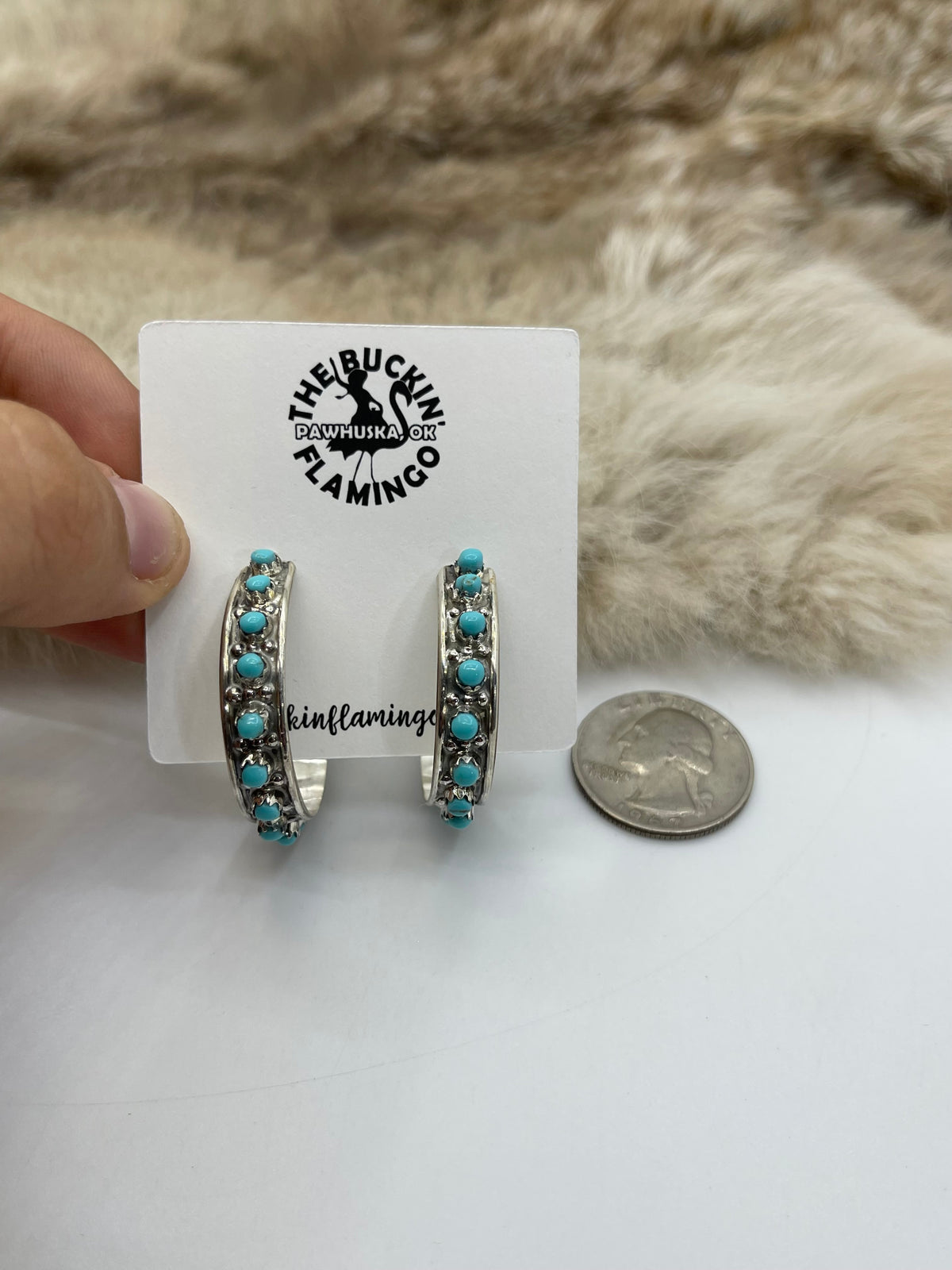 Zuni Snake Eye Hoop Earrings W/Turquoise by Joanne Cheama, Zuni