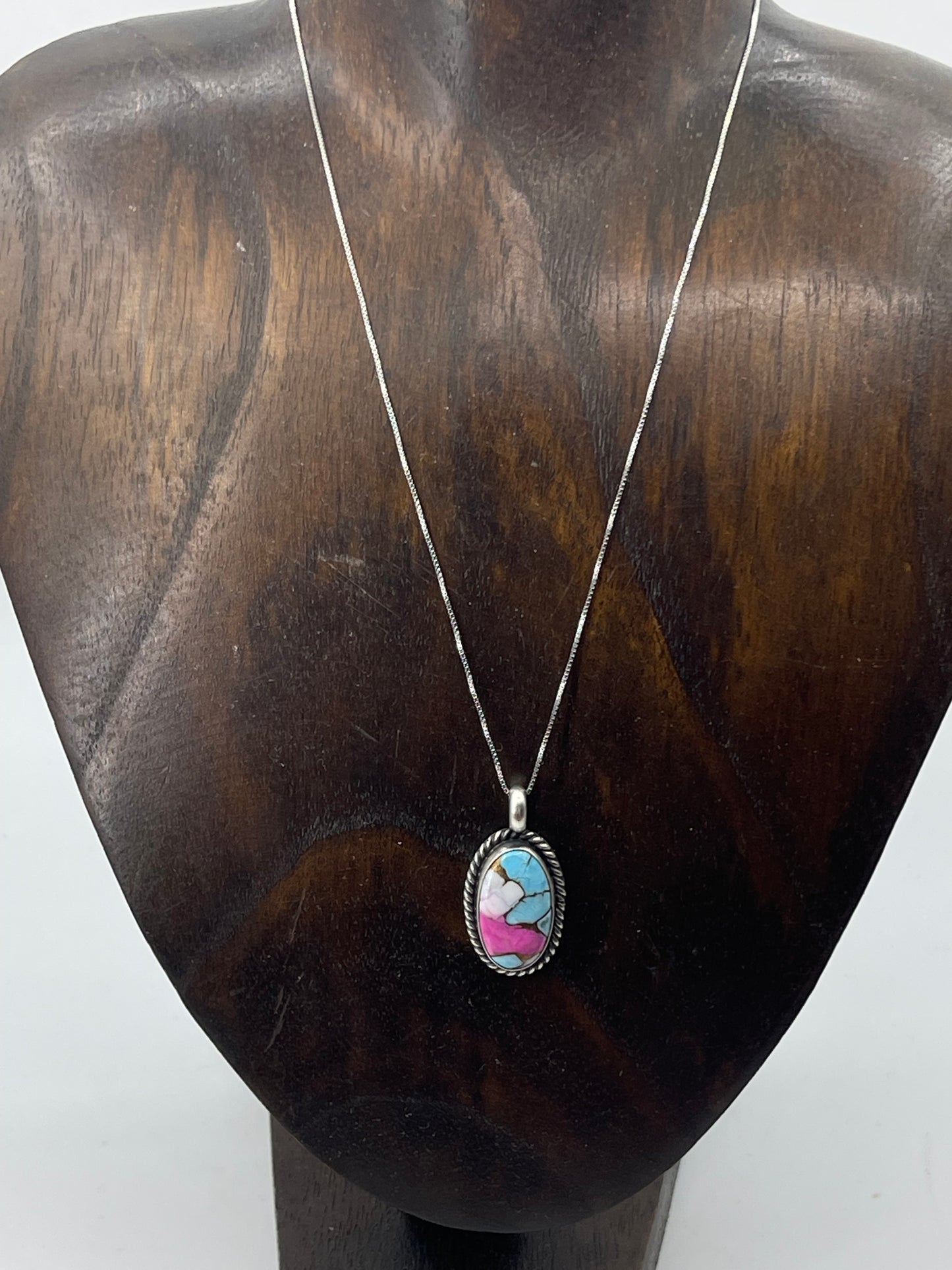 16" Cotton Candy Oval Necklace by Johnny Dixon, Navajo