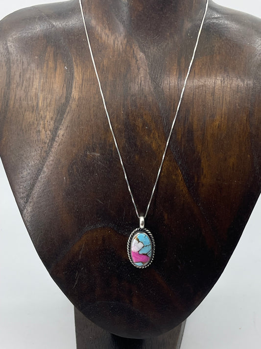 16" Cotton Candy Oval Necklace by Johnny Dixon, Navajo