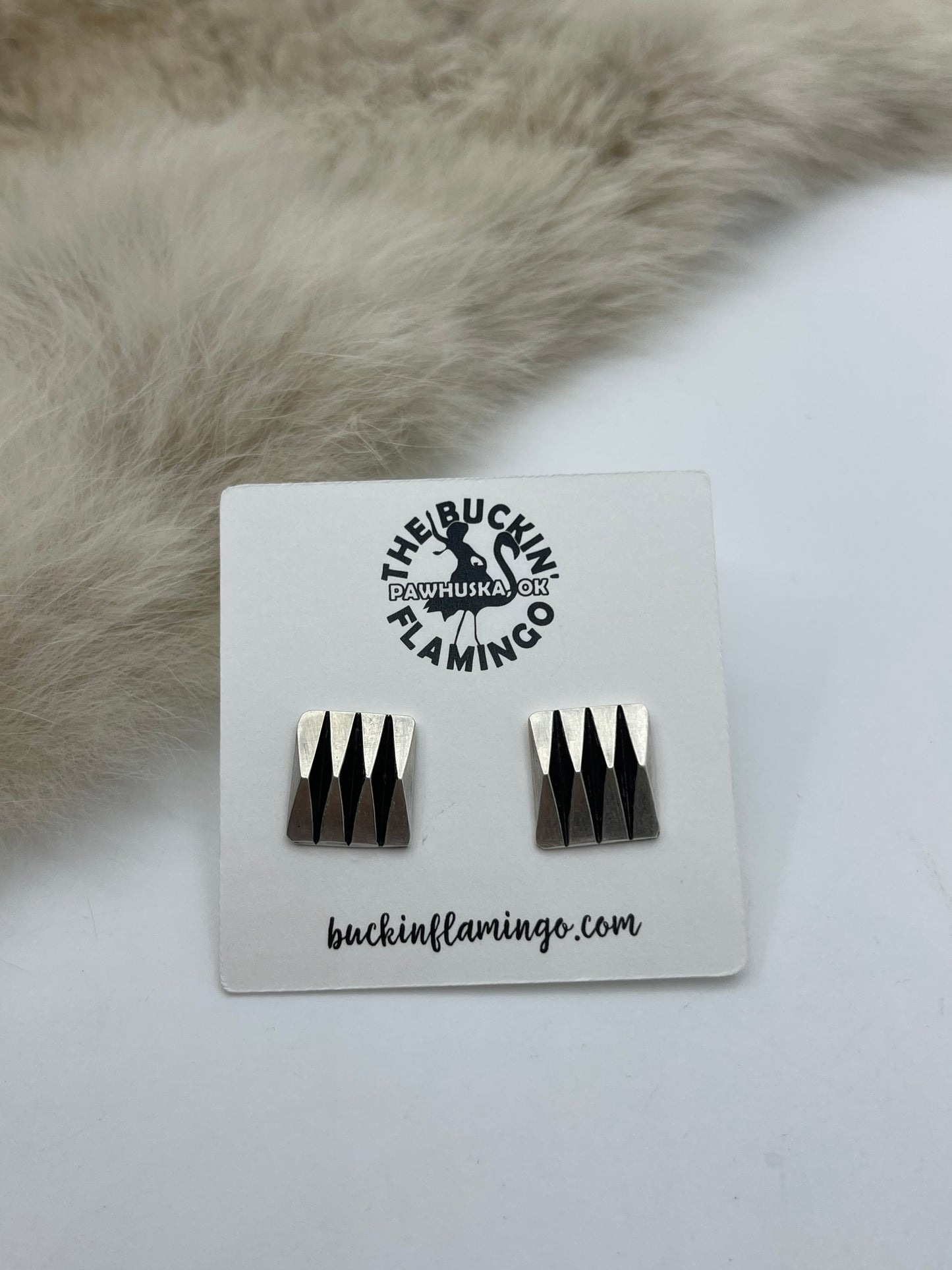Square Silver Post at Top Earrings by L. Tahe, Navajo