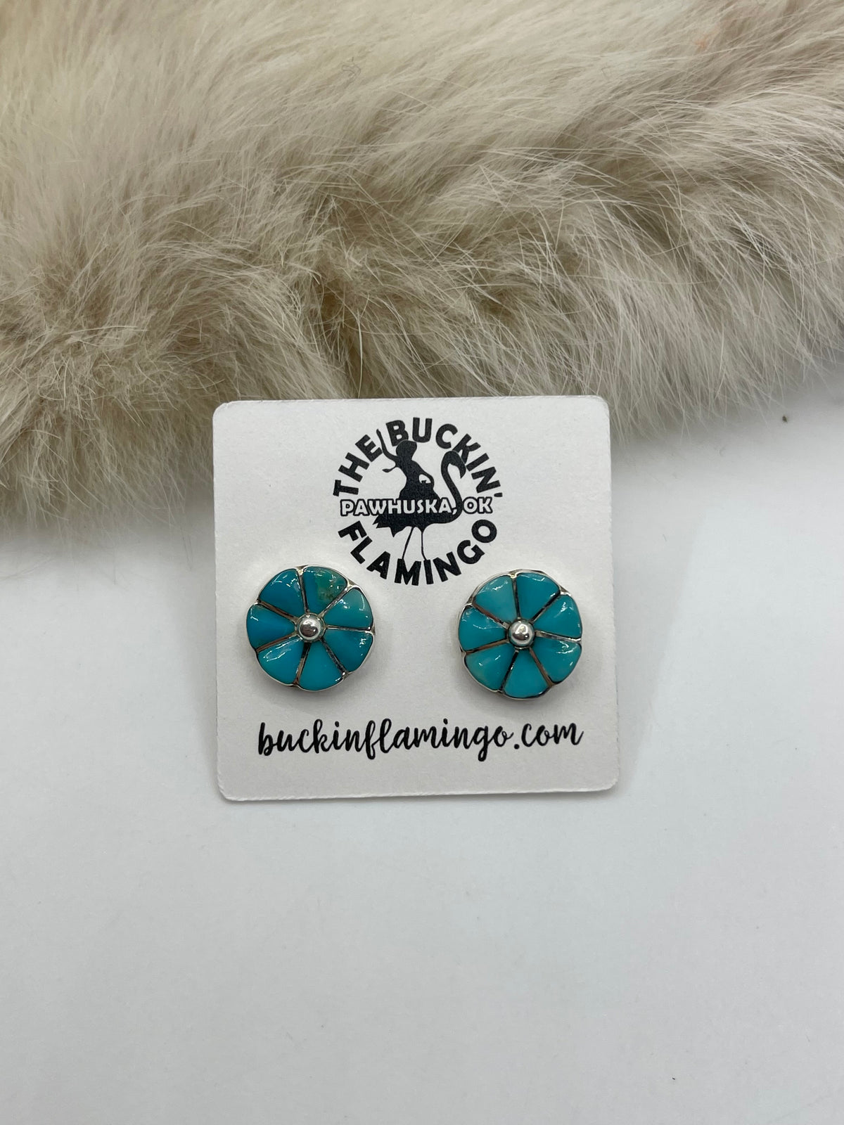 Inlay Turquoise Flower Post Earring by Walter Lalio, Zuni