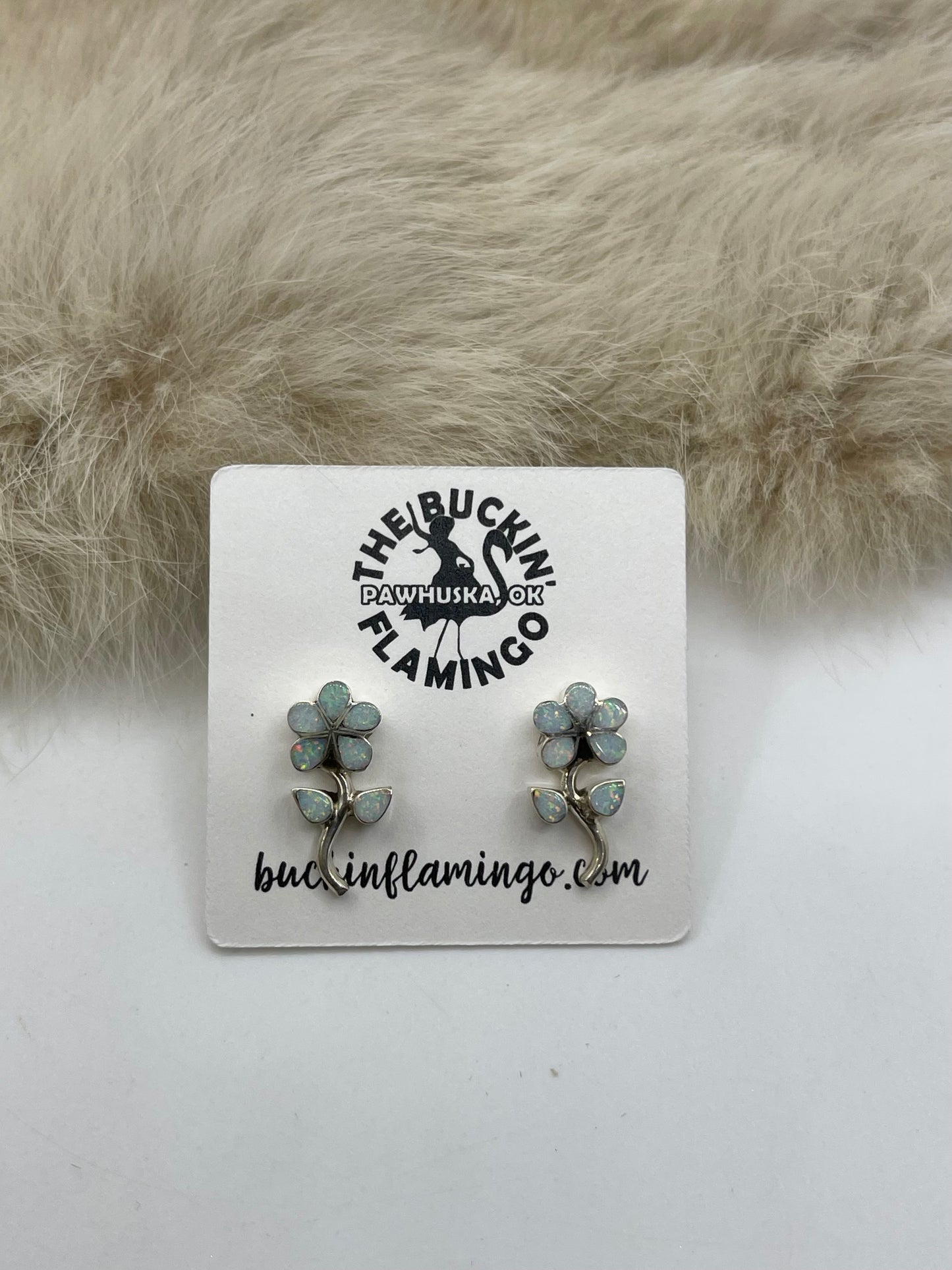 White Opal Flower Earrings by Donna Lasiloo, Zuni