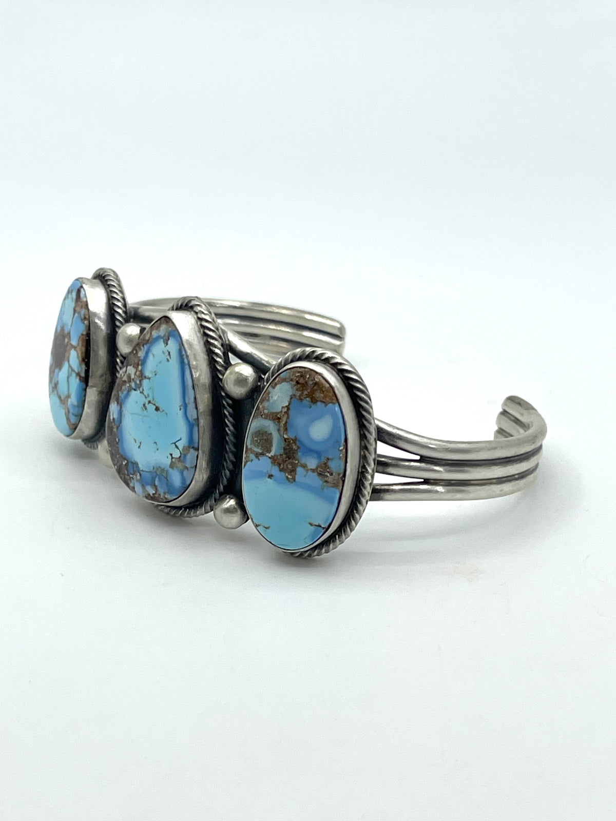 6.5"-7" 3 Stone Golden Hills Turquoise Cuff by Tom Lewis, Navajo