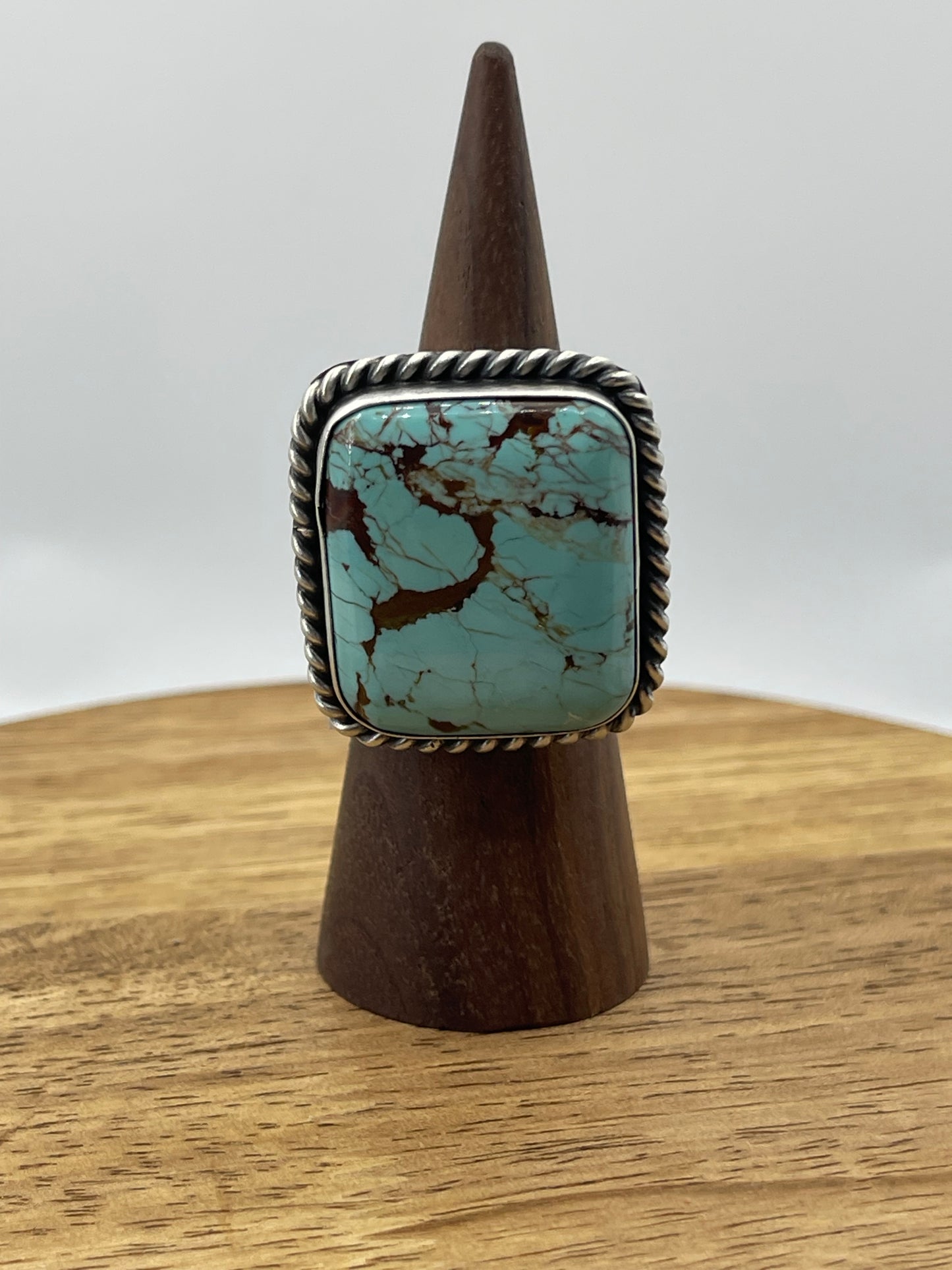 Adjustable #8 Turquoise Ring by Augustine Largo, Navajo