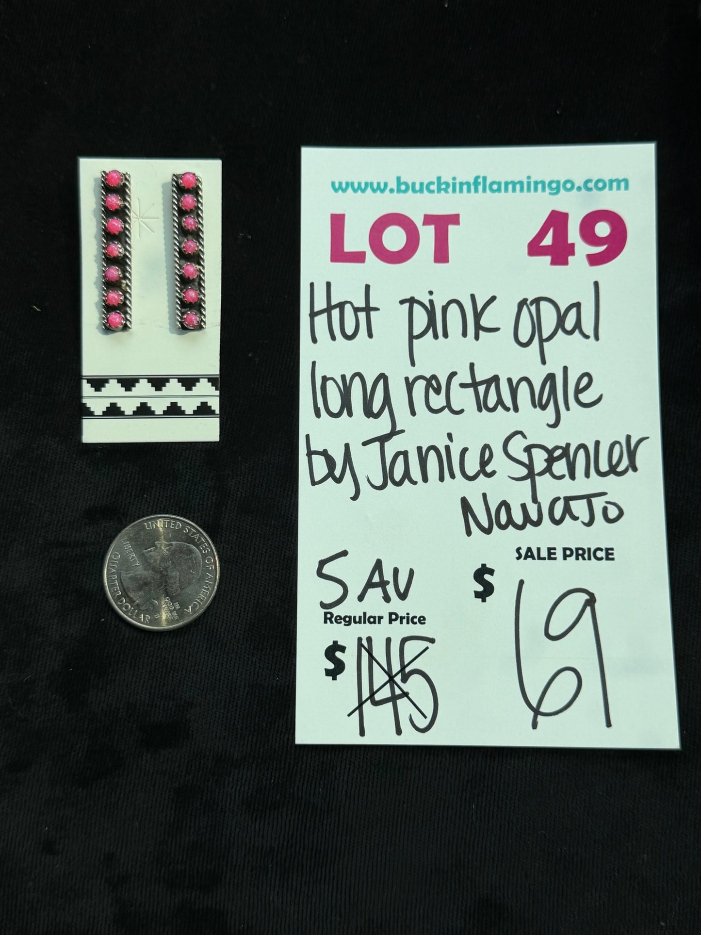 LOT 49 8/9 Hot Pink Opal Long Rectanle by Janis Spencer, Navajo
