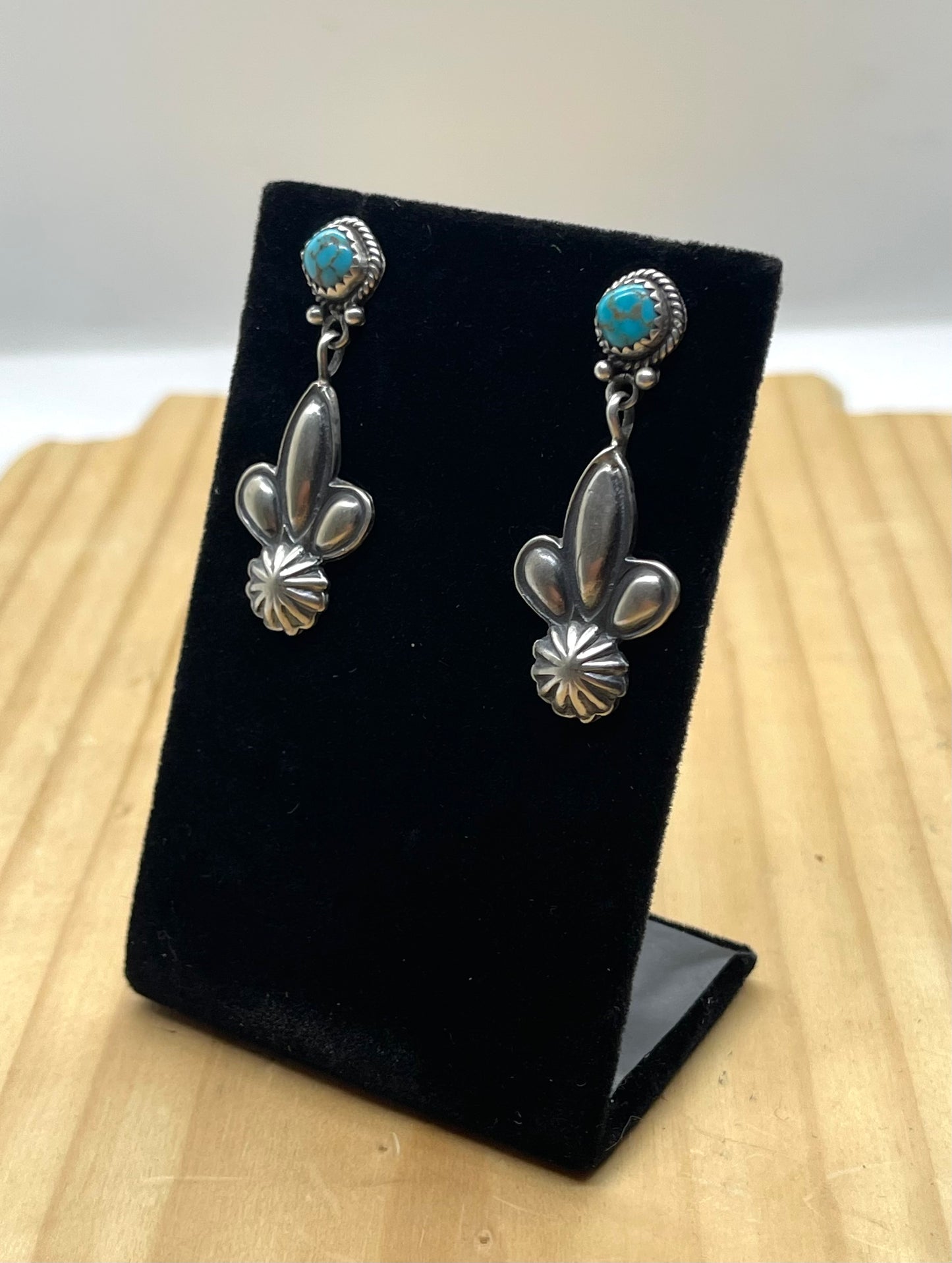 Turquoise Post Dangle Earrings by Judy Largo, Navajo