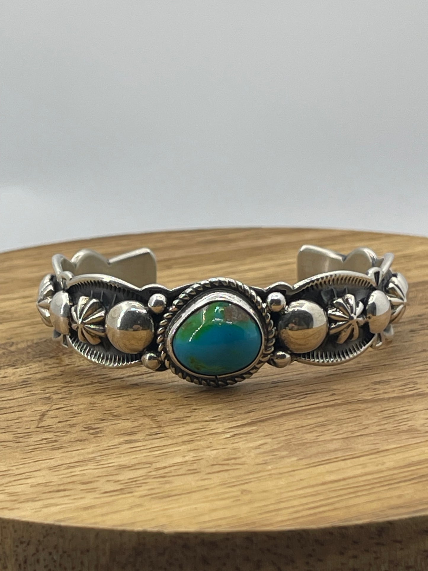 Sonoran Gold Turquoise Cuff With Amazing Silverwork by Roland Dixson, Navajo
