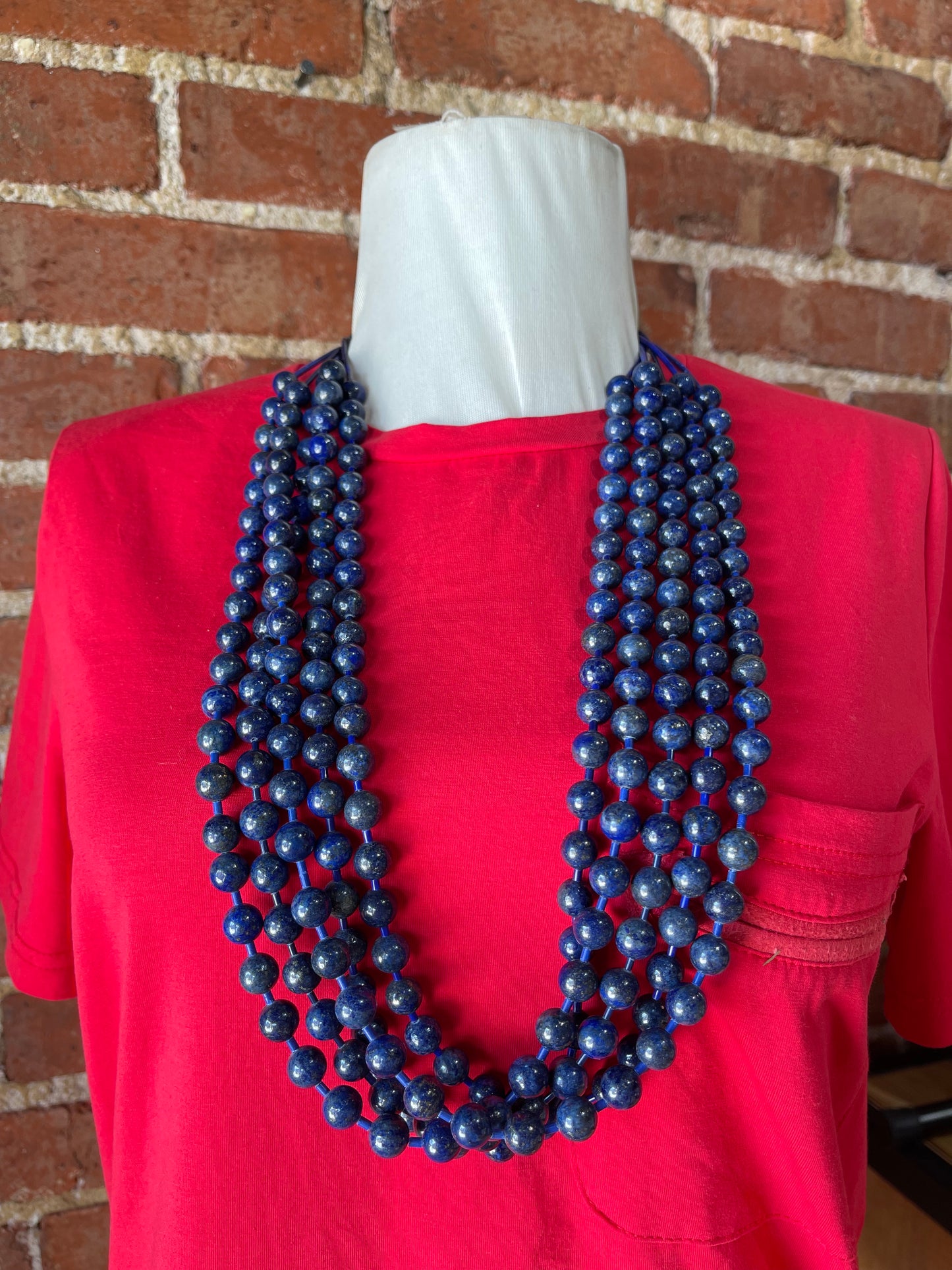 32" 10mm 5 Strand Lapis Necklace