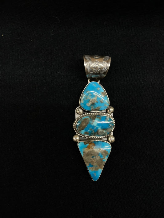 3 Stone Kingman Turquoise Pendant with a 11.7mm Bale by T. Nez, Navajo