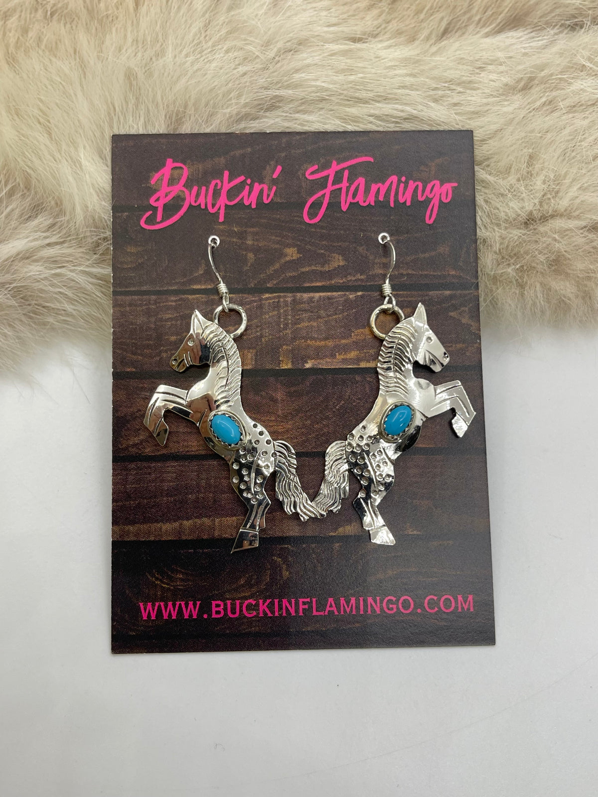 Appaloosa Horse Earrings With Turquoise by Louise Yazzie, Navajo