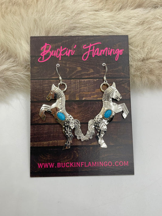 Appaloosa Horse Earrings With Turquoise by Louise Yazzie, Navajo