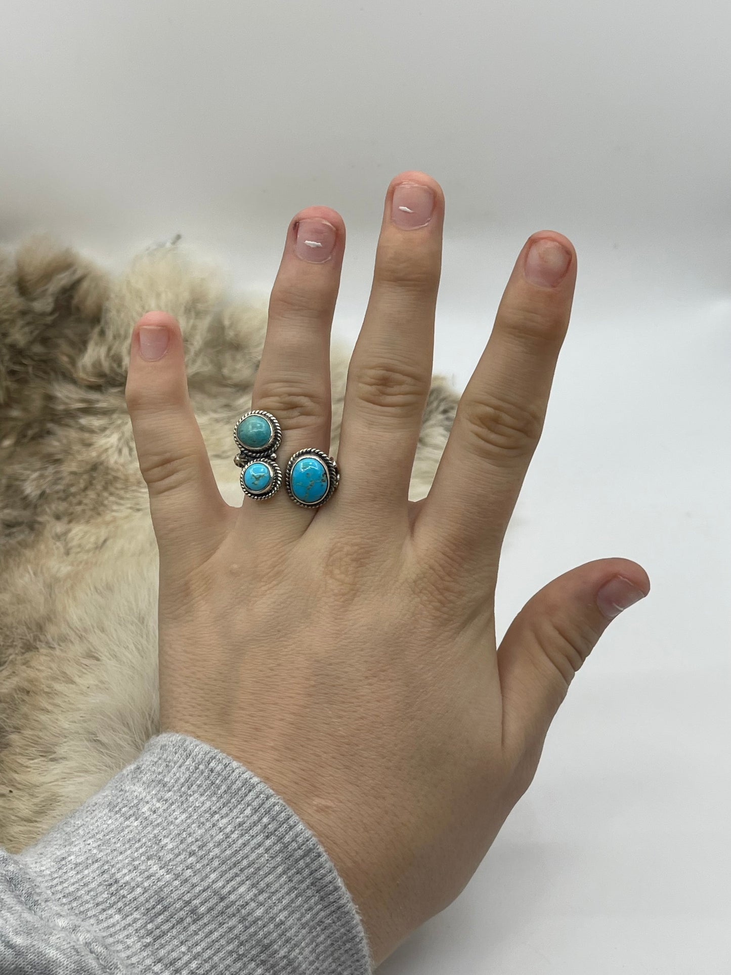7.0 3 Stone Sleeping Beauty Turquoise Ring