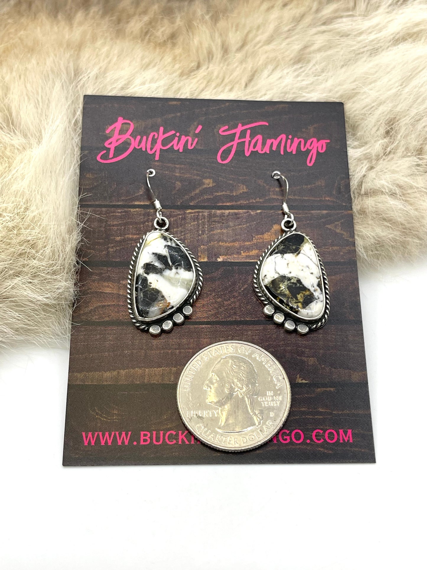 White Buffalo Dangle Earrings by Sharon McCarthy, Navajo