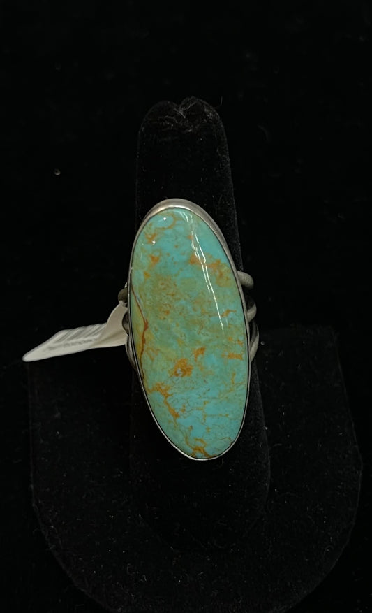7.5 Boulder Ribbon Turquoise Oval Ring by Alfred Martinez, Navajo