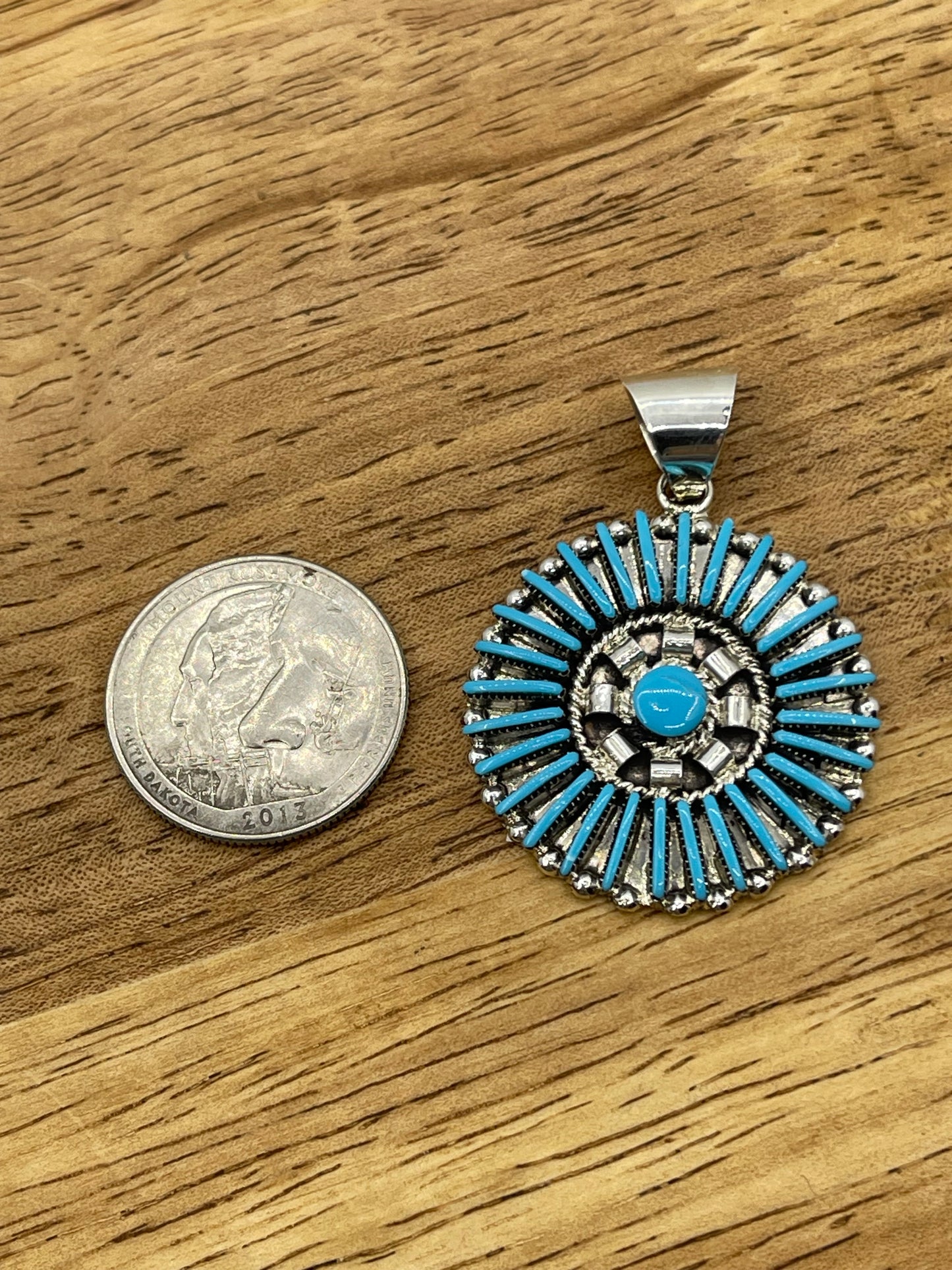 Turquoise Needlepoint Cluster Pendant with a 7.4mm Bale by Carla Laconsello, Zuni
