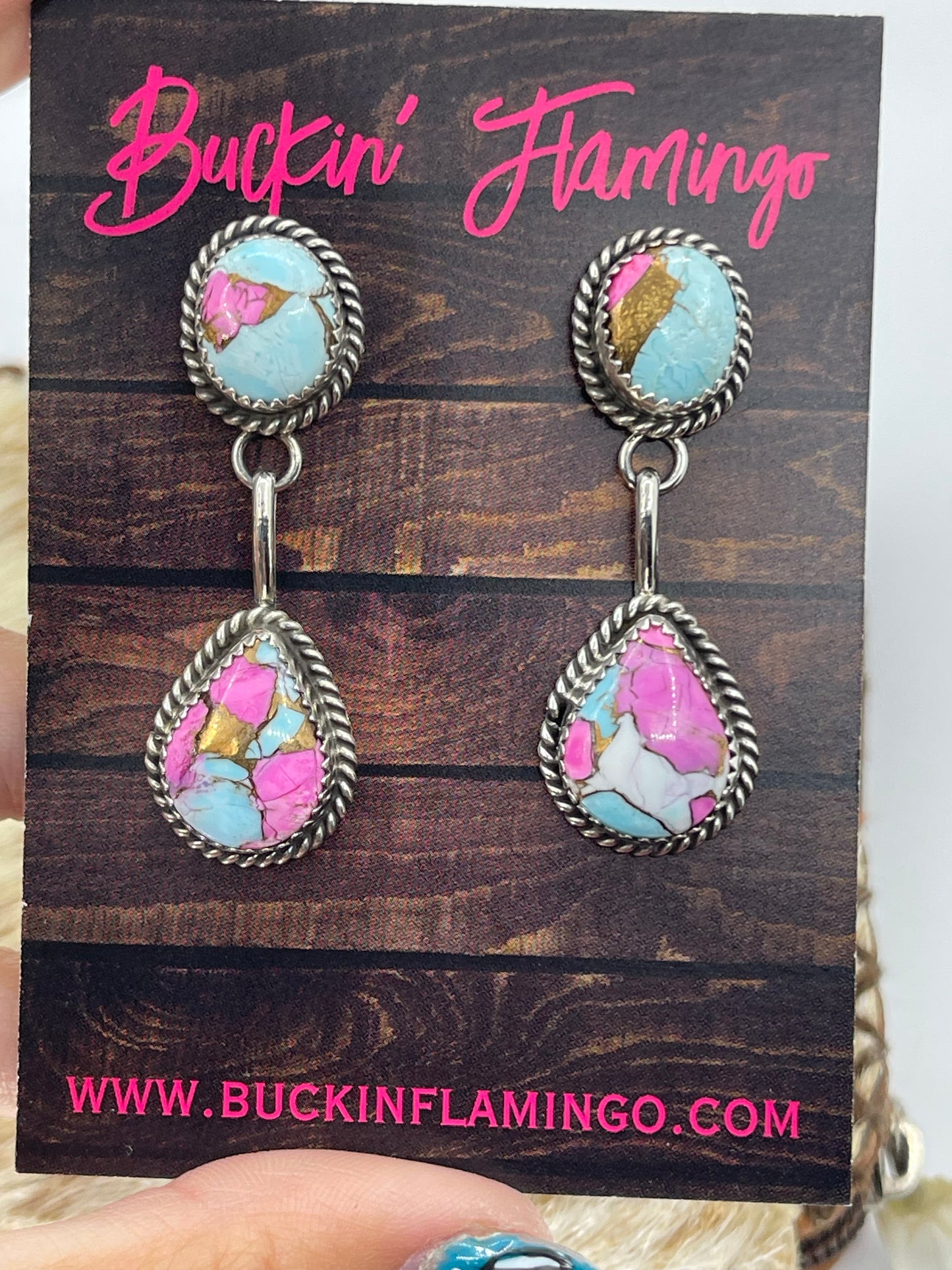 2 Stone Cotton Candy Post Dangle Earrings by Freda Martinez, Navajo