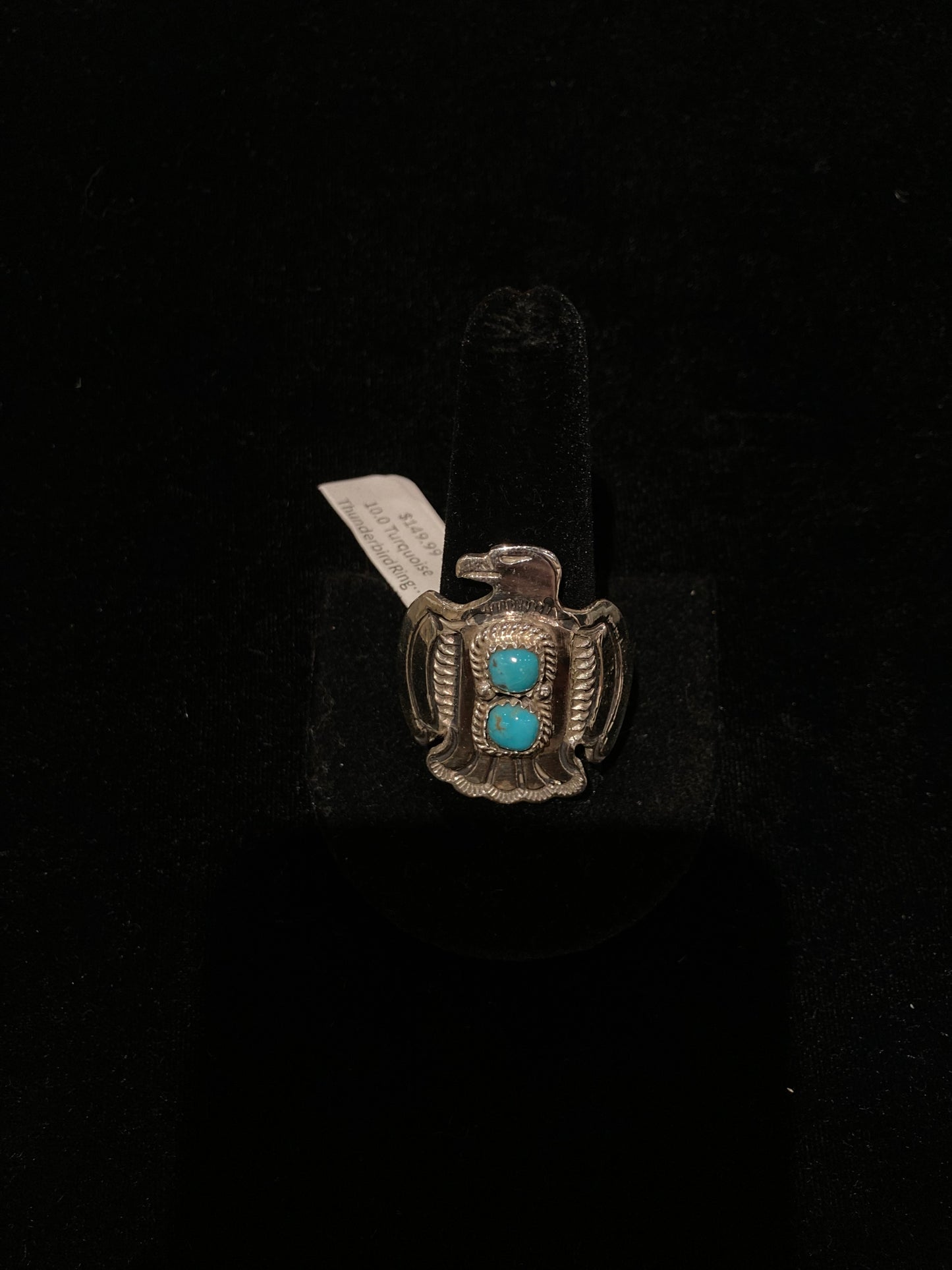 10.0 Turquoise Thunderbird Ring by Alice R. Sanders, Navajo