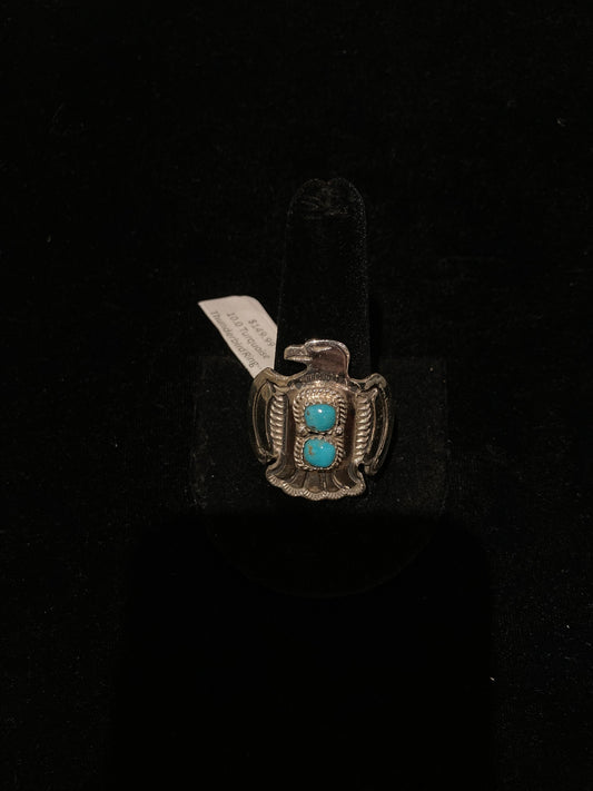 10.0 Turquoise Thunderbird Ring by Alice R. Sanders, Navajo